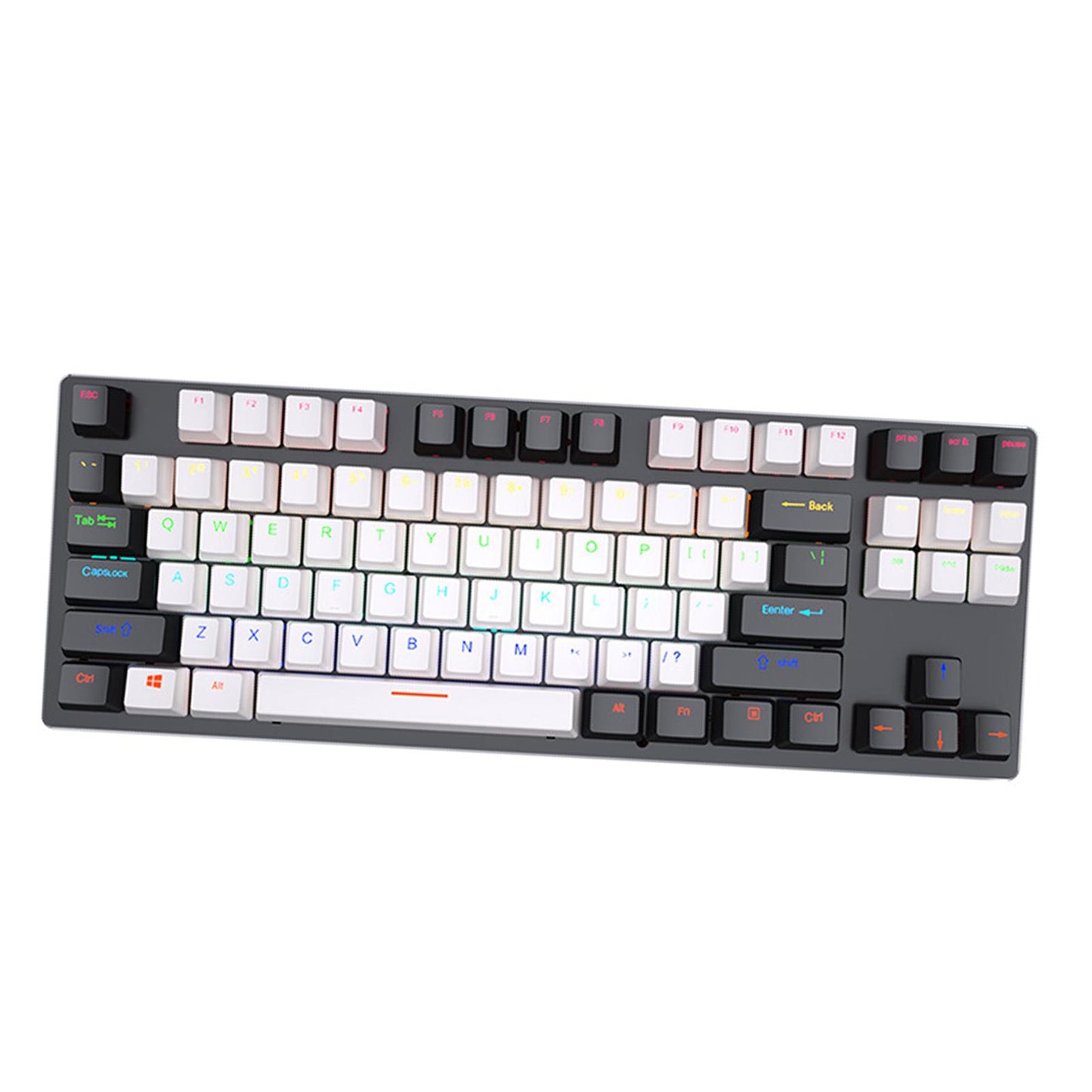 USB 87 Keys Punk Wired Gaming Keyboard Splash-Proof Design Black and white