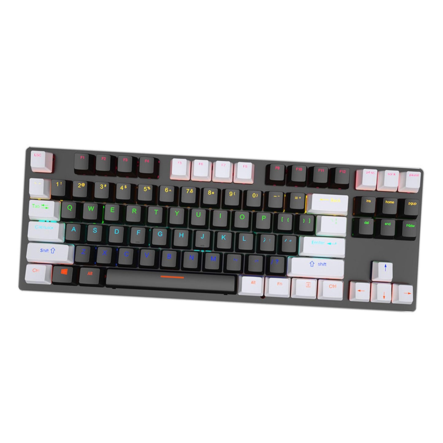 USB 87 Keys Punk Wired Gaming Keyboard Splash-Proof Design white and Black