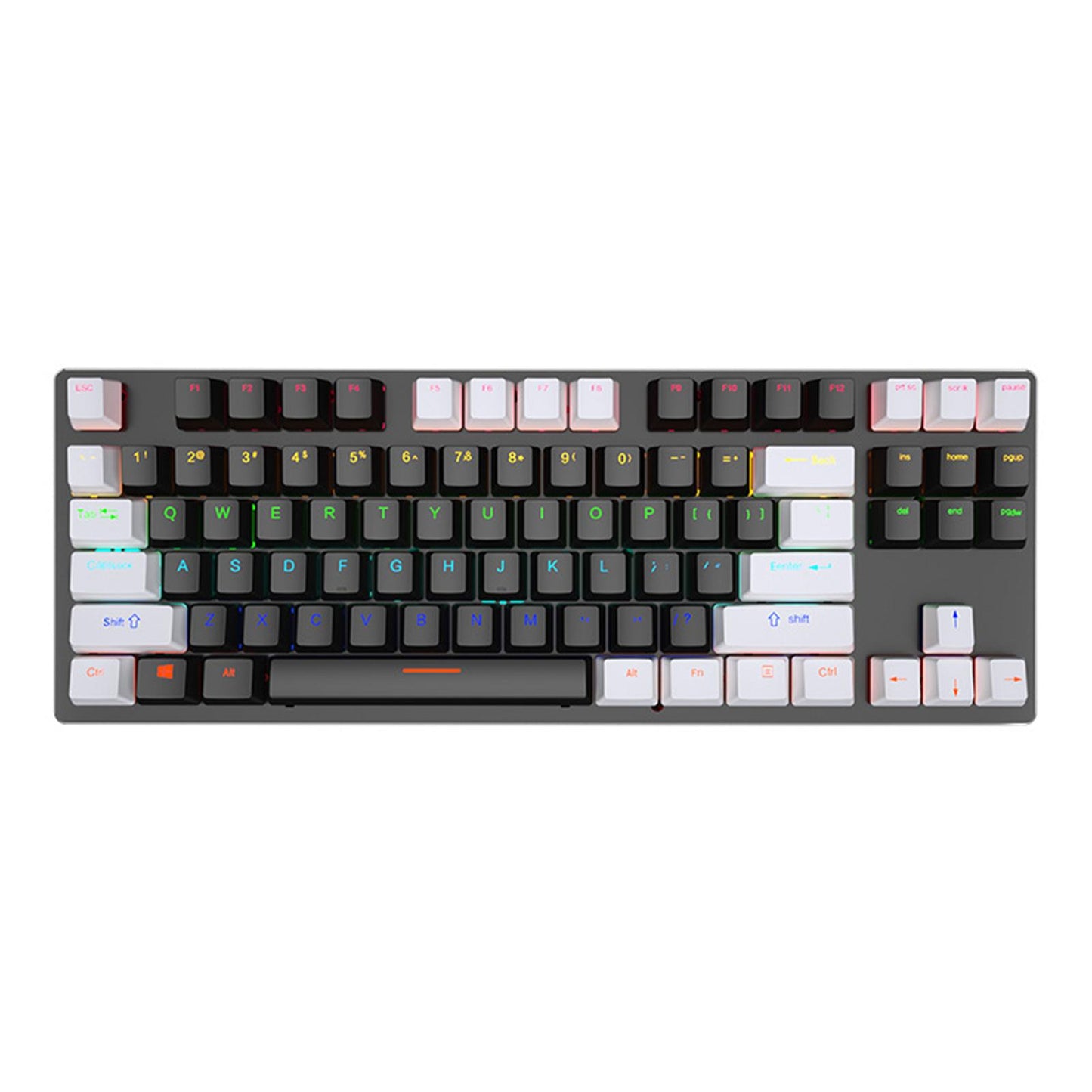USB 87 Keys Punk Wired Gaming Keyboard Splash-Proof Design white and Black