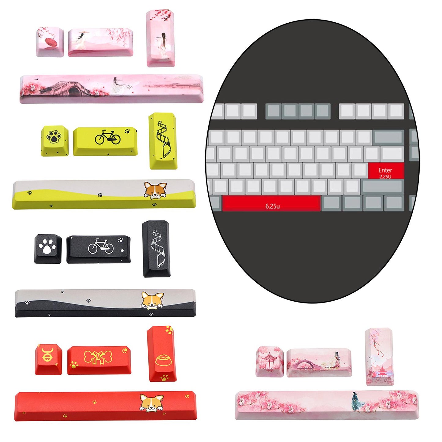 4-pack Keycaps Set PBT Five Sides Dye-Subbed Space Bar 6.25U ESC Entre keys A