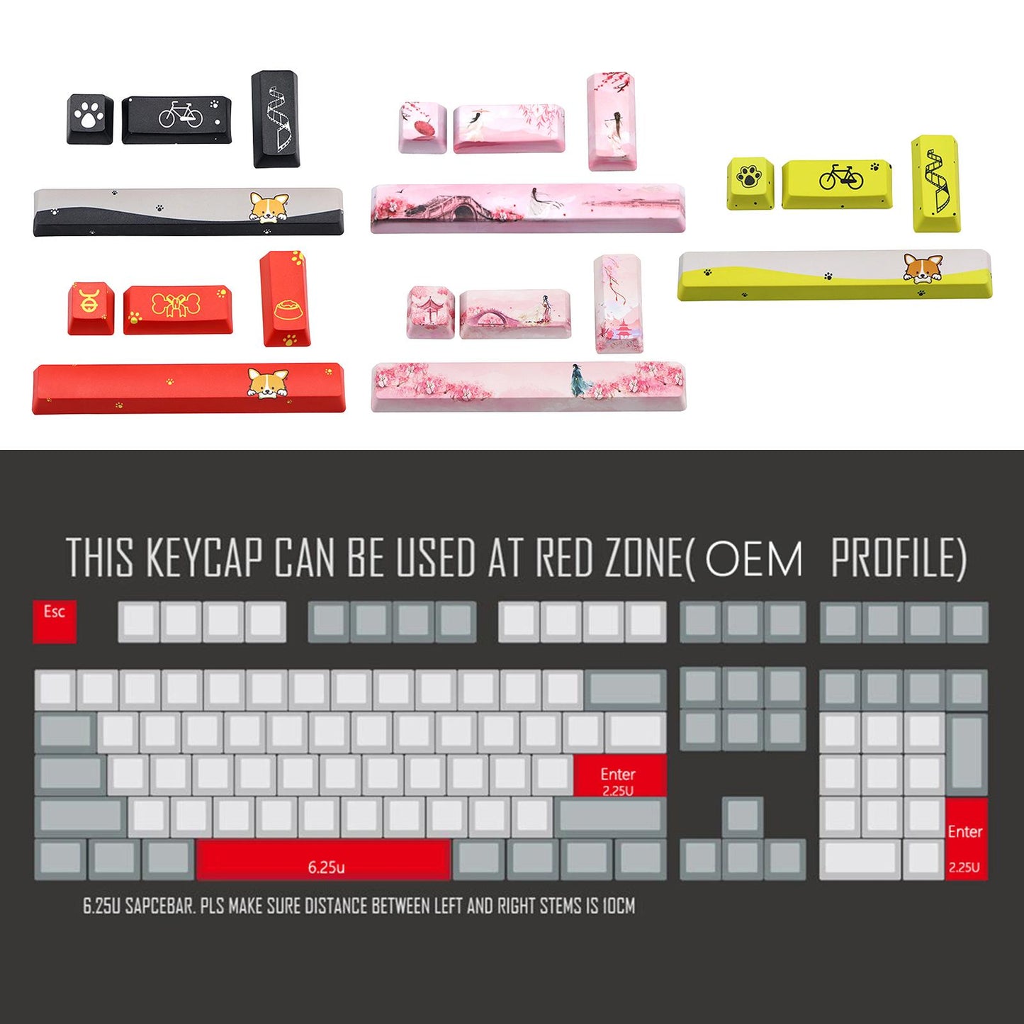 4-pack Keycaps Set PBT Five Sides Dye-Subbed Space Bar 6.25U ESC Entre keys A