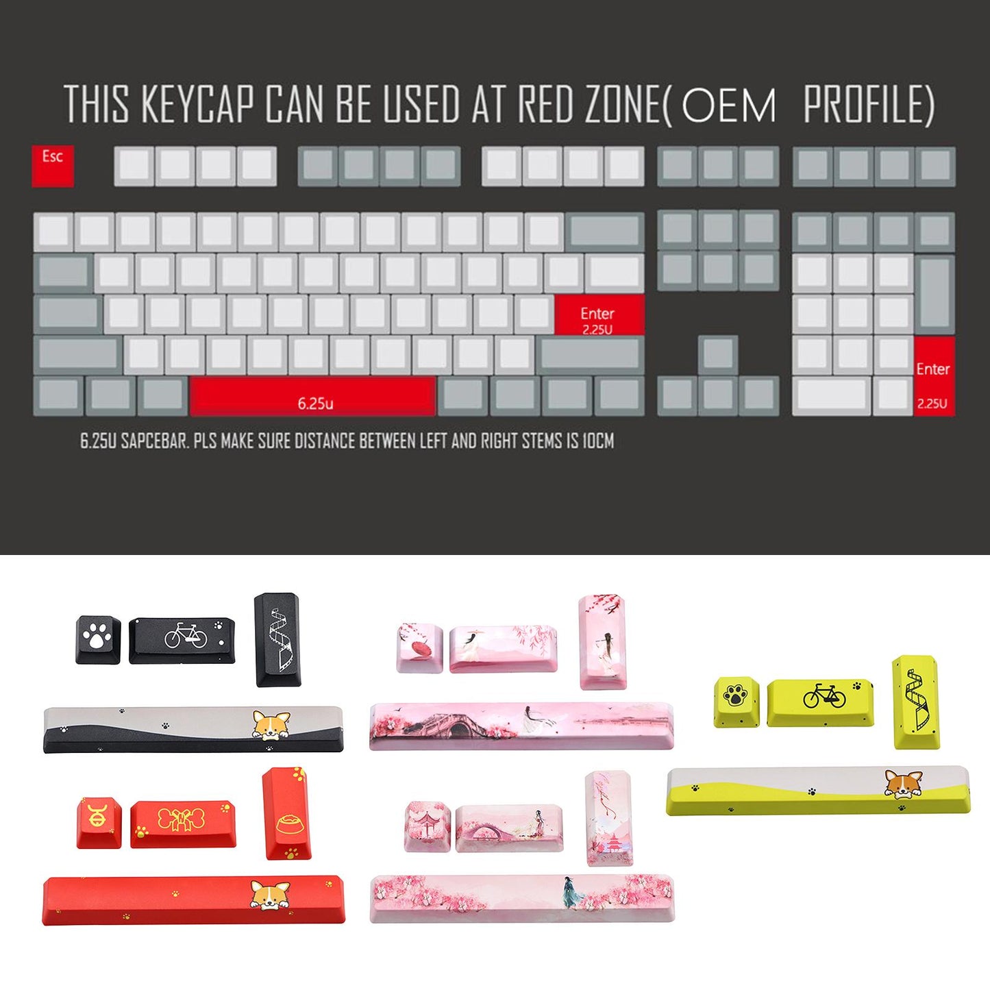 4-pack Keycaps Set PBT Five Sides Dye-Subbed Space Bar 6.25U ESC Entre keys A