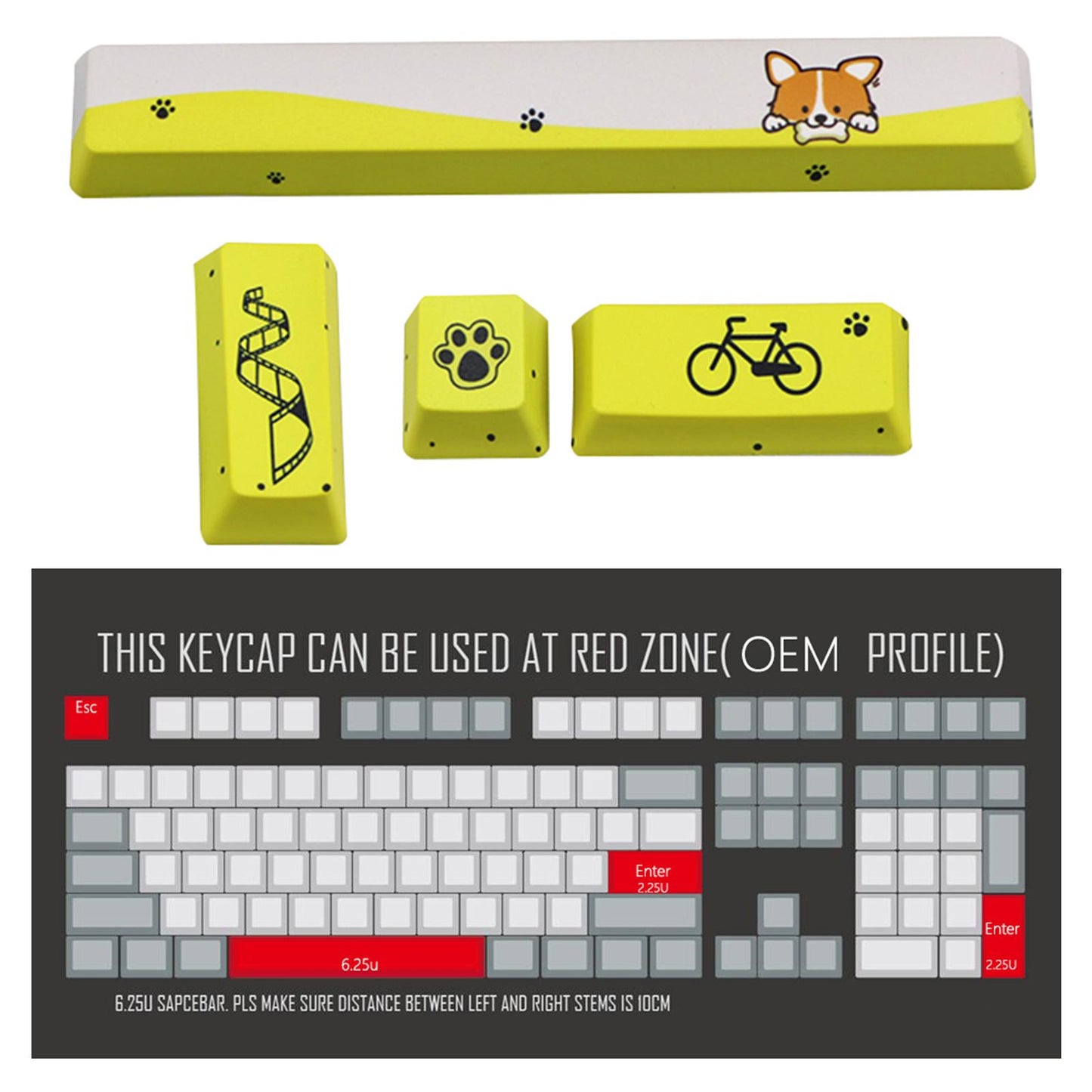 4-pack Keycaps Set PBT Five Sides Dye-Subbed Space Bar 6.25U ESC Entre keys C