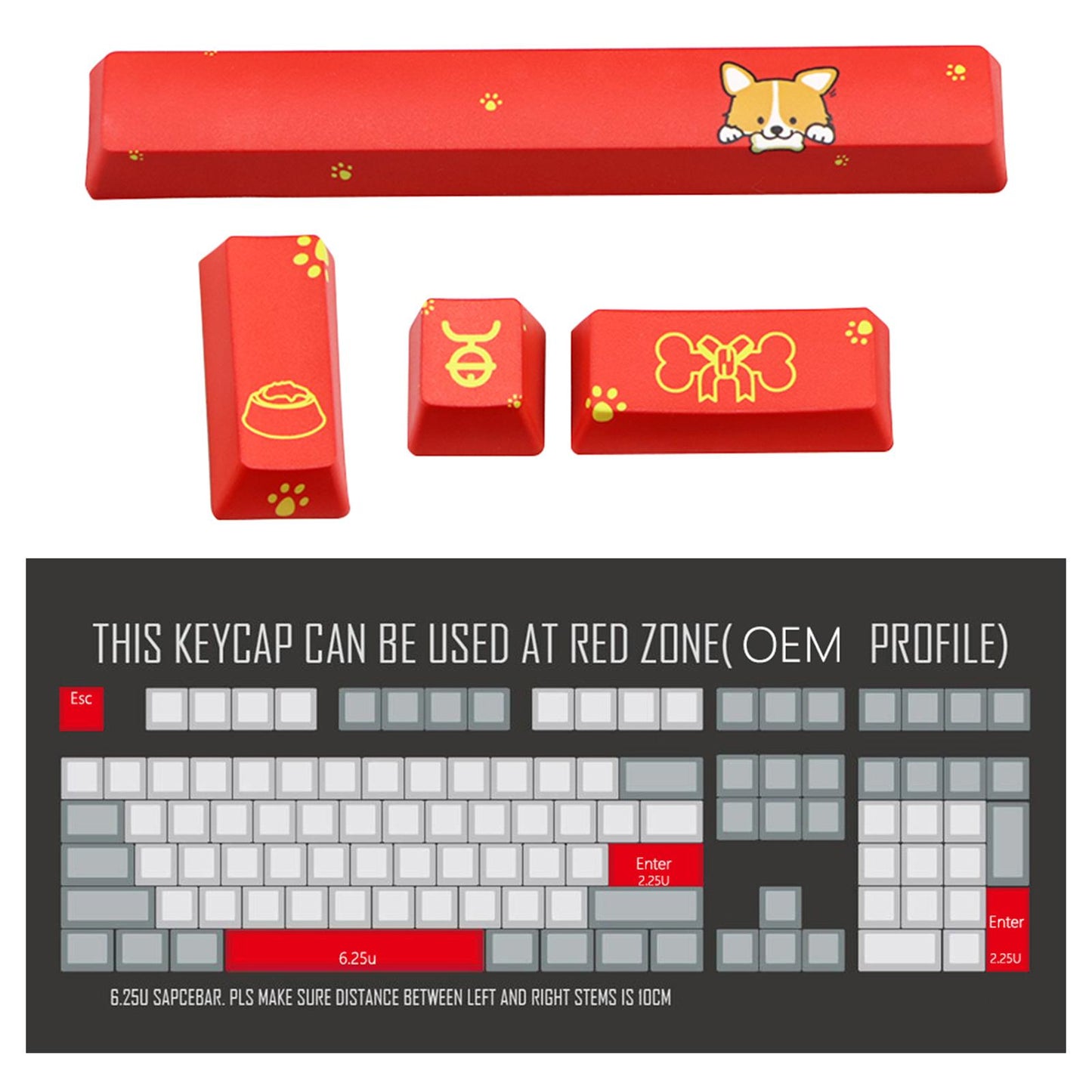 4-pack Keycaps Set PBT Five Sides Dye-Subbed Space Bar 6.25U ESC Entre keys D