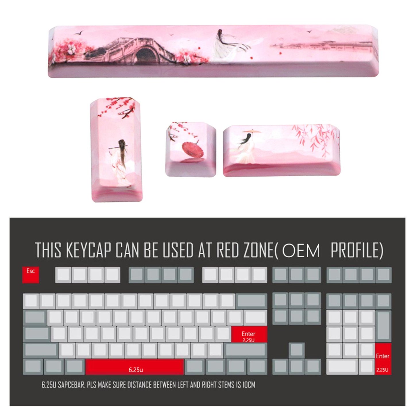 4-pack Keycaps Set PBT Five Sides Dye-Subbed Space Bar 6.25U ESC Entre keys E