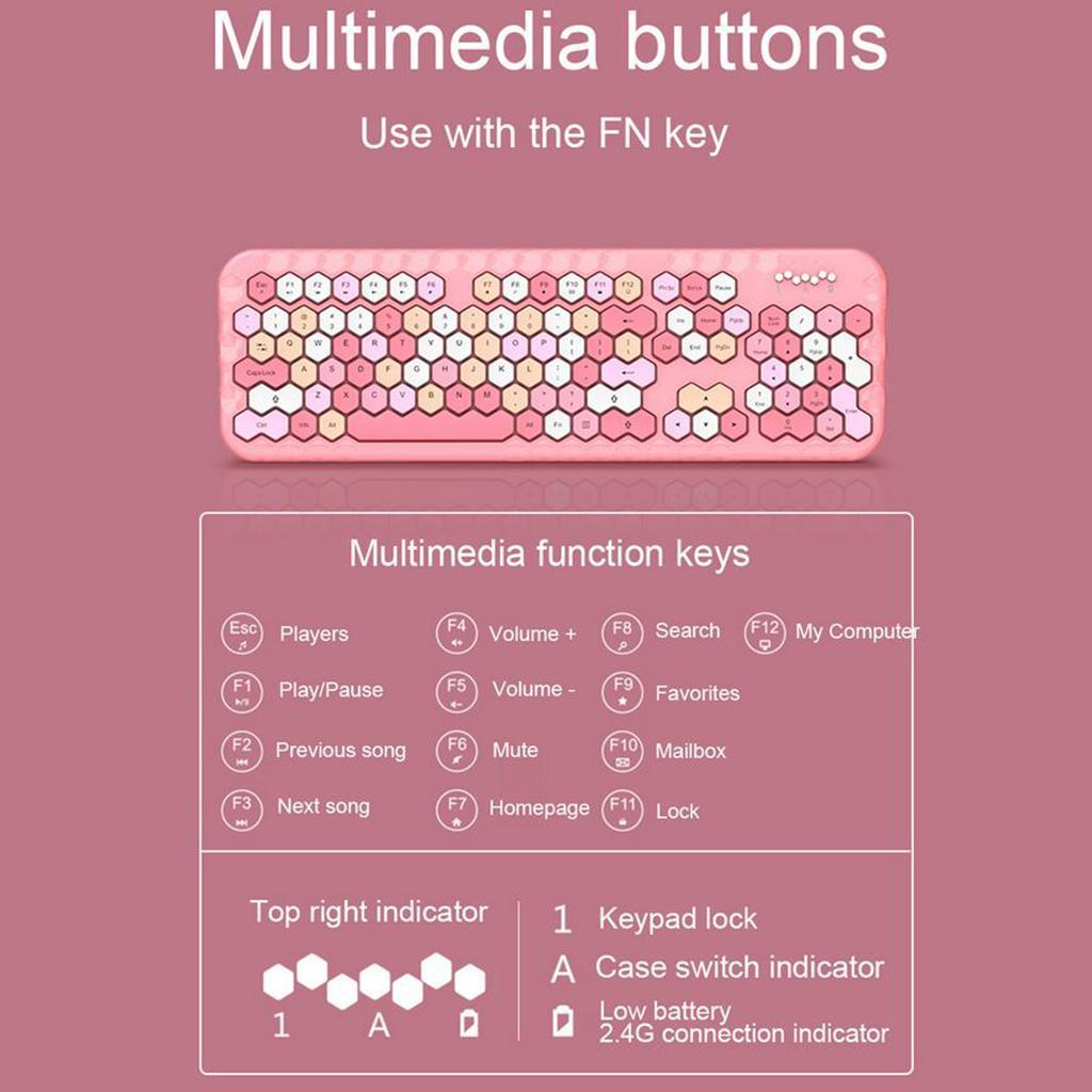 2.4GHz Wireless Keyboard and Mouse set for Mac PC/Laptop Pink Mixed Color