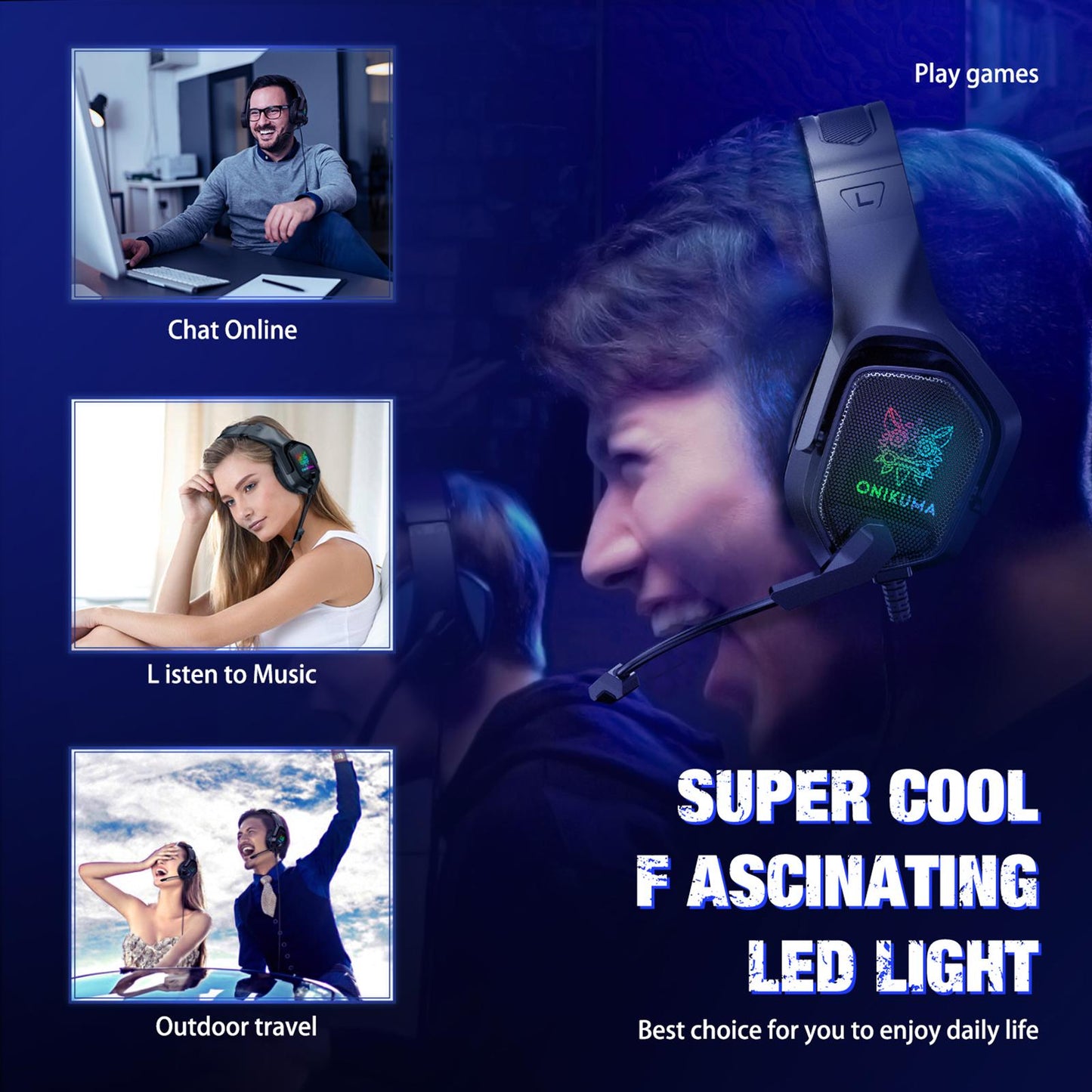 Gaming Headset w/Mic RGB LED Headphones Stereo Bass For PS5/PS4/PC