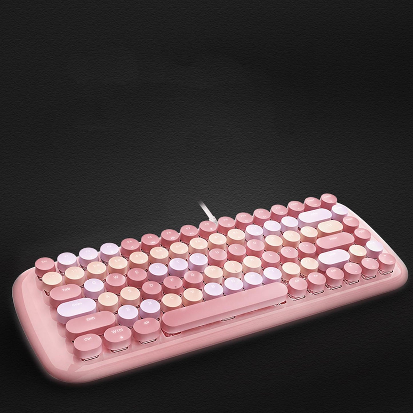 Colorful USB Wired Mechanical Keyboard 84 keys Retro Round Keycaps w/Backlit Pink Mixed