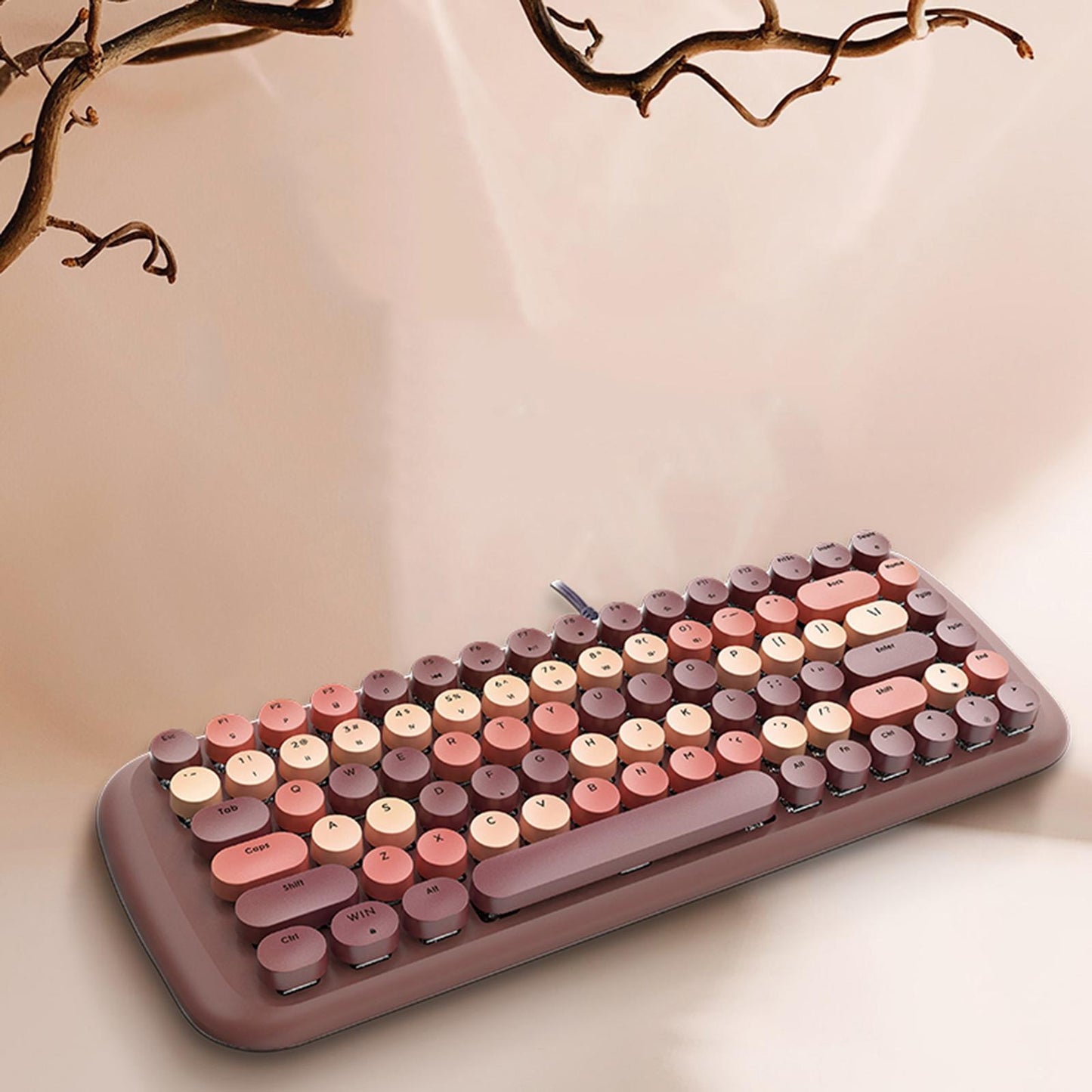 Colorful USB Wired Mechanical Keyboard 84 keys Retro Round Keycaps w/Backlit Coffee Mixed