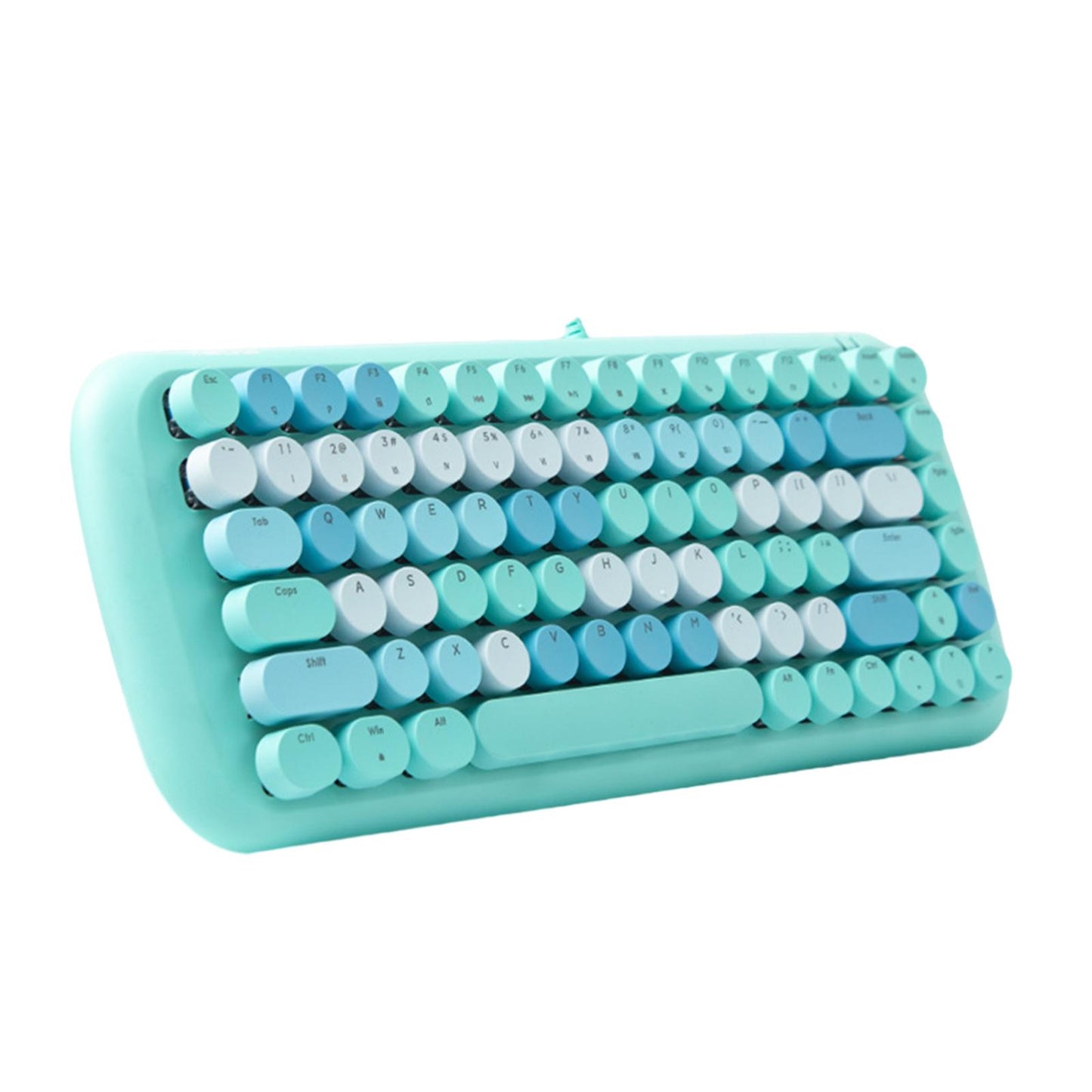 Colorful USB Wired Mechanical Keyboard 84 keys Retro Round Keycaps w/Backlit Blue Mixed