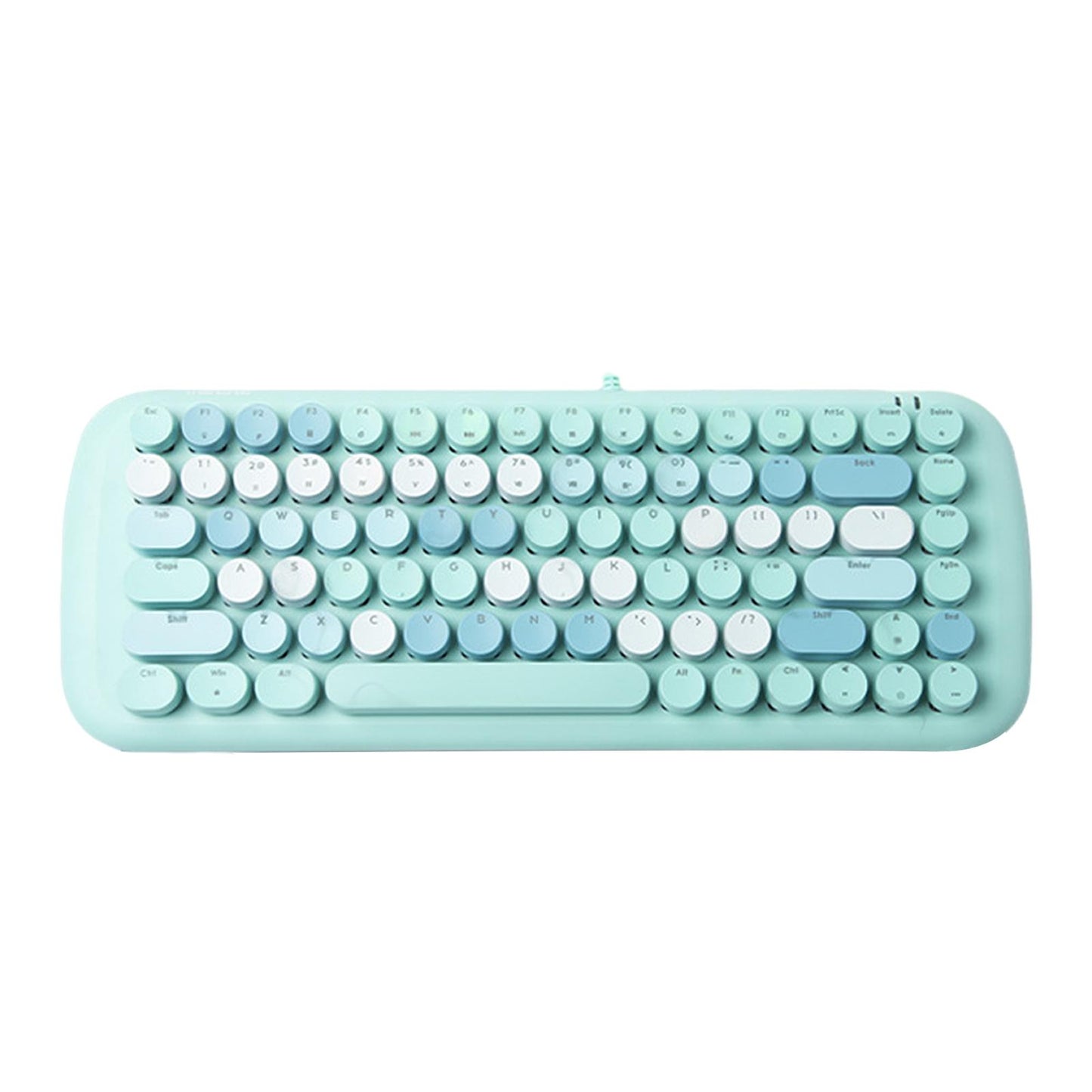 Colorful USB Wired Mechanical Keyboard 84 keys Retro Round Keycaps w/Backlit Blue Mixed