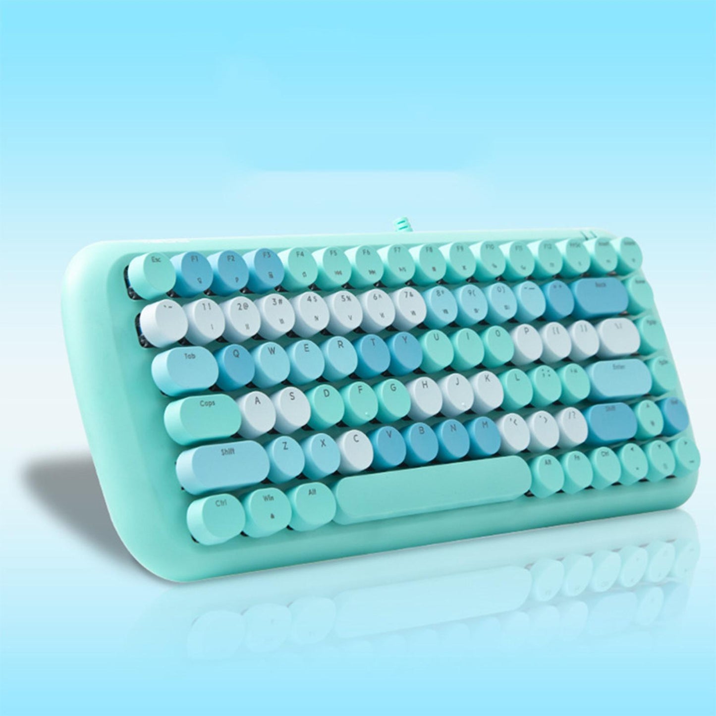 Colorful USB Wired Mechanical Keyboard 84 keys Retro Round Keycaps w/Backlit Blue Mixed