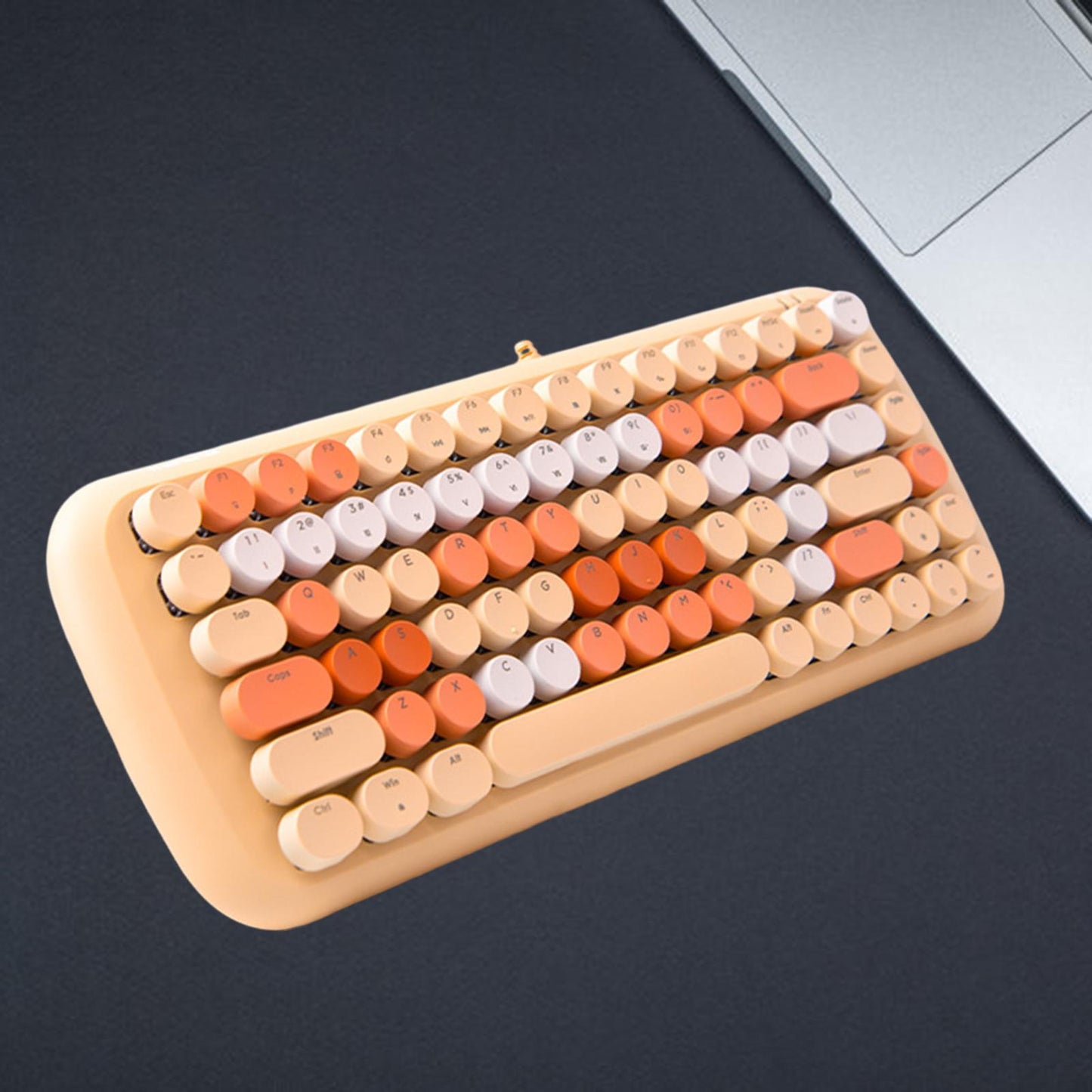 Colorful USB Wired Mechanical Keyboard 84 keys Retro Round Keycaps w/Backlit Yellow Mixed