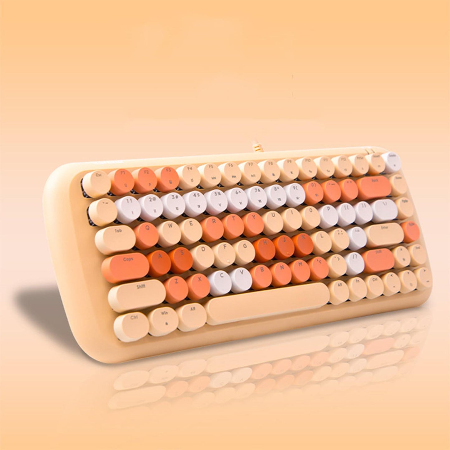 Colorful USB Wired Mechanical Keyboard 84 keys Retro Round Keycaps w/Backlit Yellow Mixed