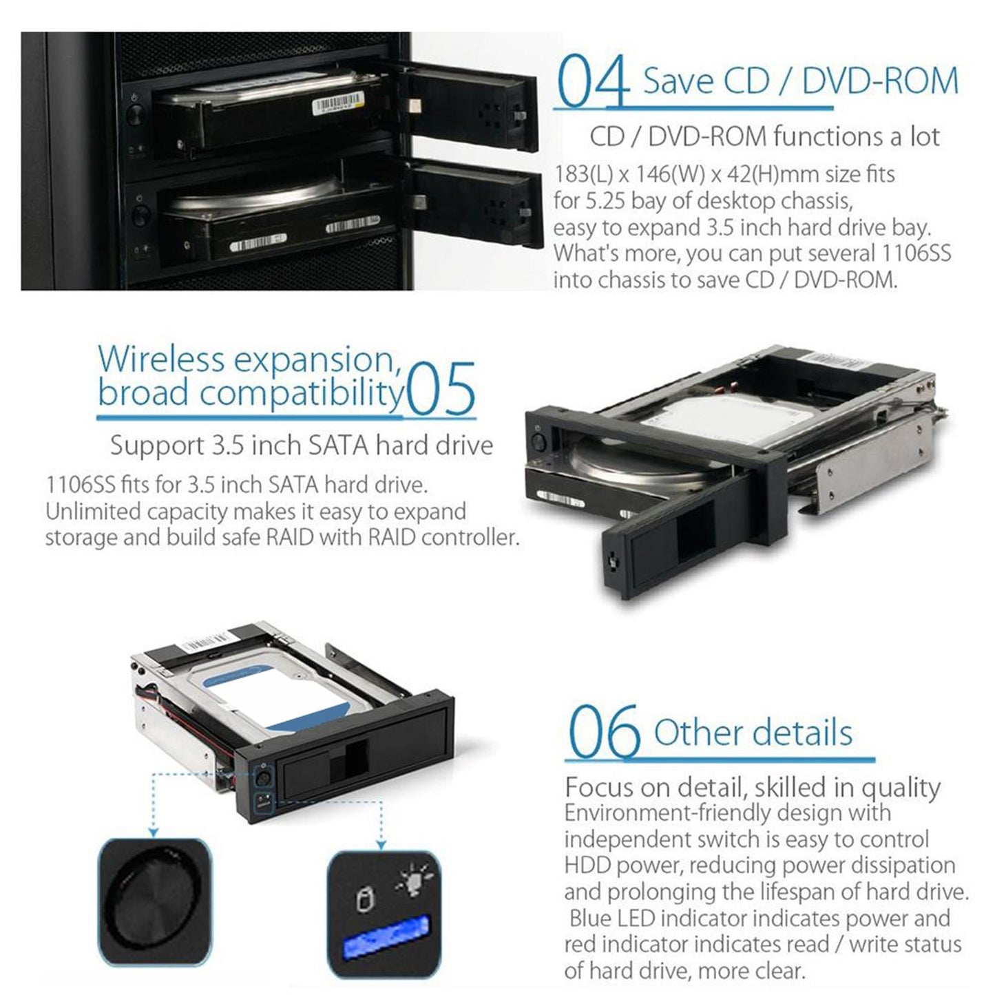Hard Drive Caddy Mounting Bracket 3.5 inches HDD Case Plug Play Durable