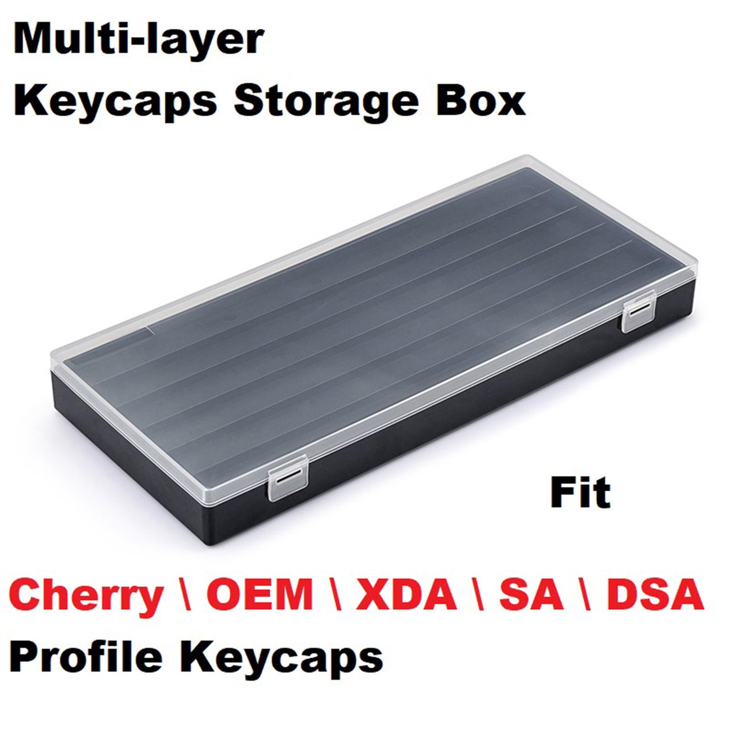 3 Layers Keycaps Storage Box w/Clear Cover with Dividers Organizer Black
