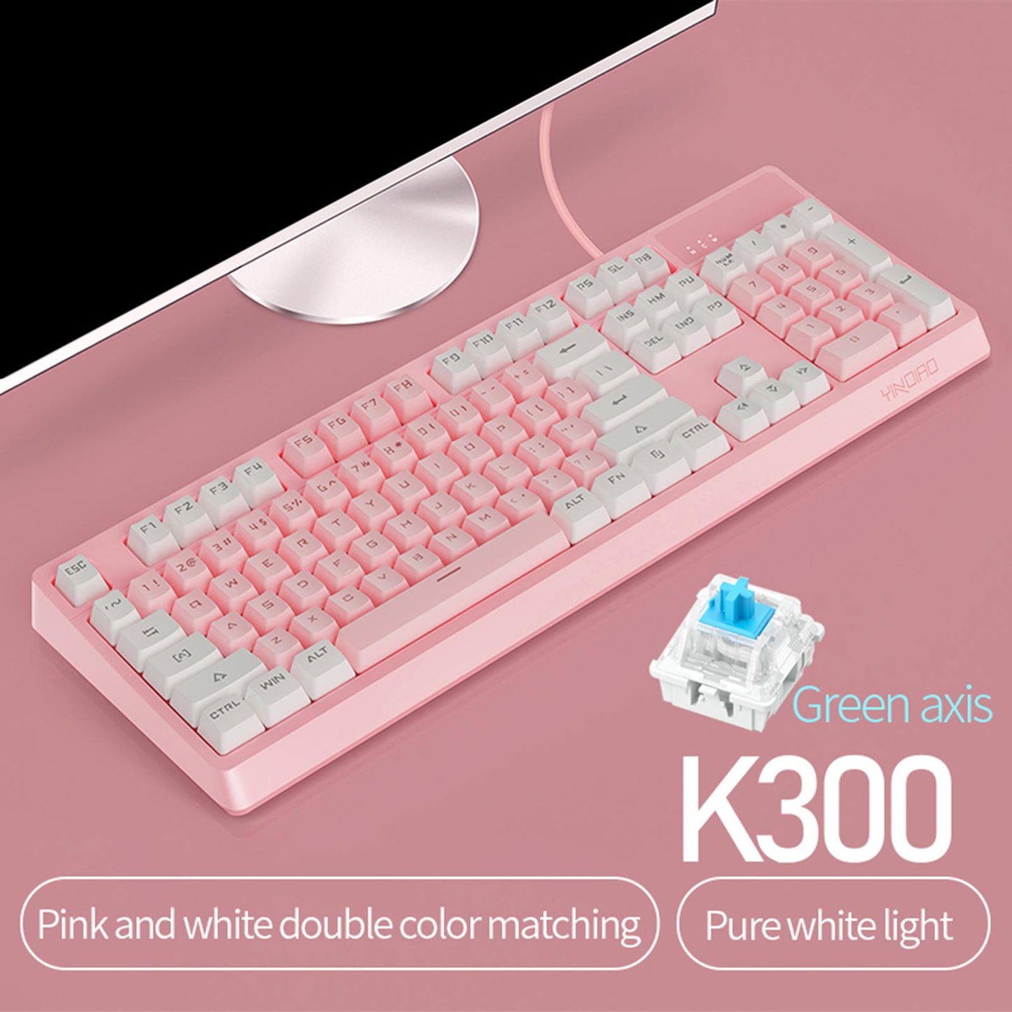 Wired Detachable Panel for Gaming Computer Desktop White Light Pink White