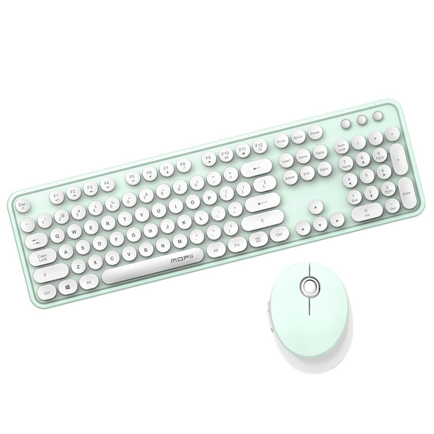 Mini Wireless 2.4G Keyboard with Mouse Combo with Number Pad White Green