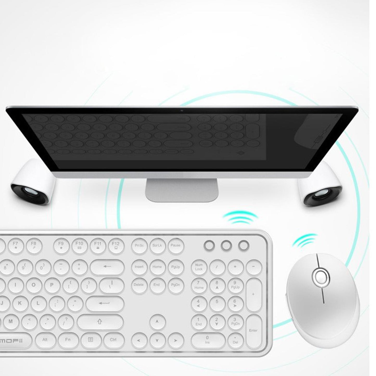 Mini Wireless 2.4G Keyboard with Mouse Combo with Number Pad White Green