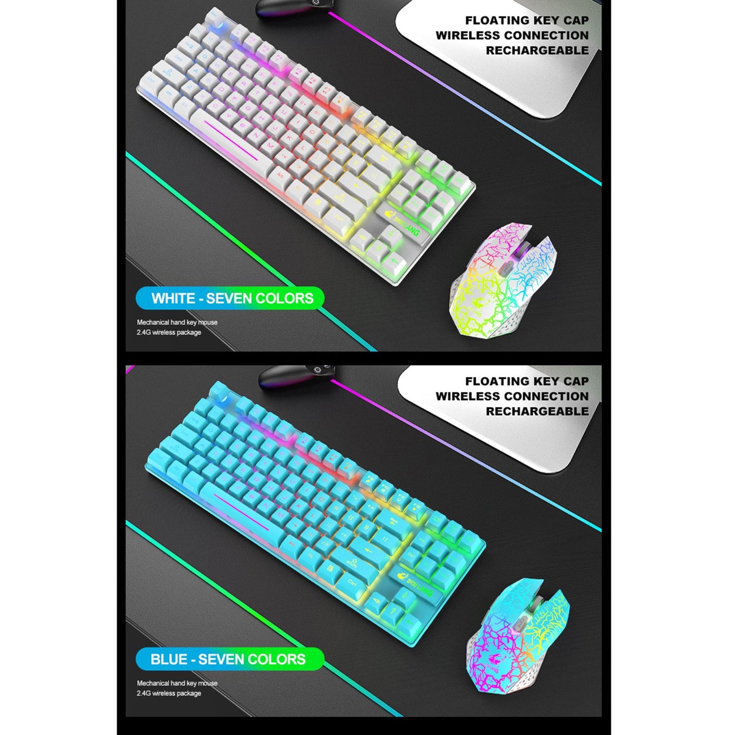 Gaming Wireless RGB Backlit Keyboard and Mouse Combo 2400dpi Black