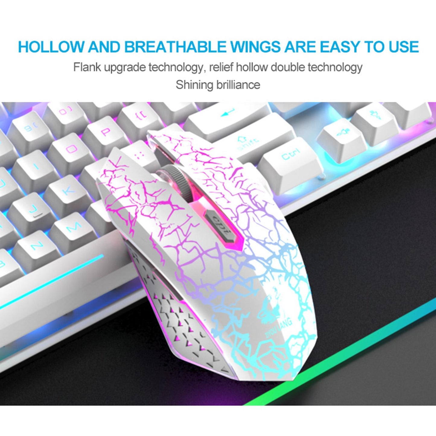 Gaming Wireless RGB Backlit Keyboard and Mouse Combo 2400dpi Black