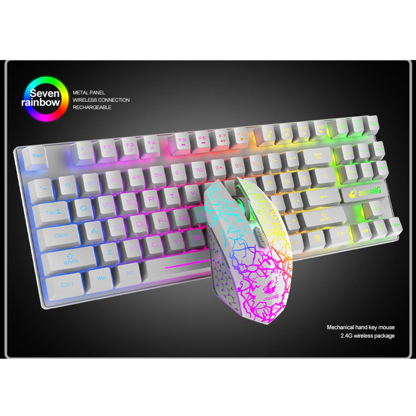 Gaming Wireless RGB Backlit Keyboard and Mouse Combo 2400dpi Black
