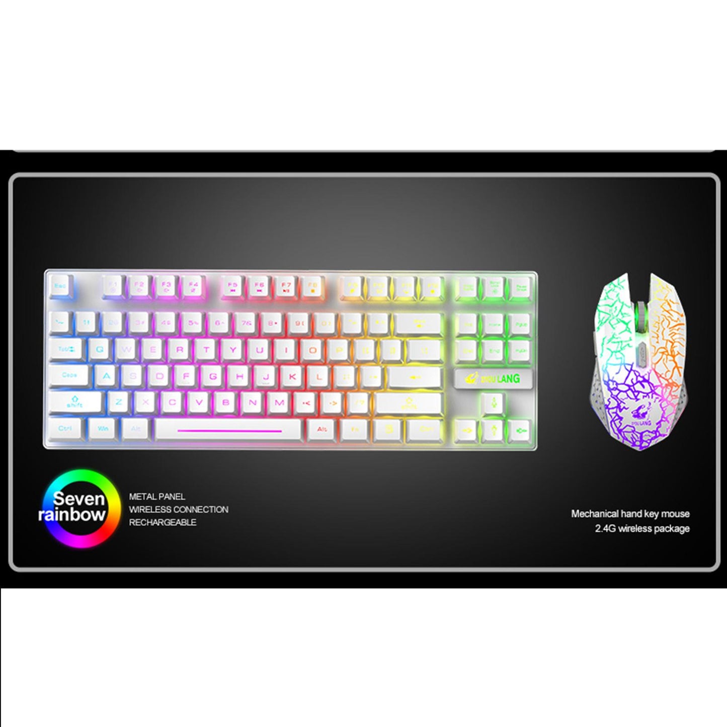 Gaming Wireless RGB Backlit Keyboard and Mouse Combo 2400dpi Black