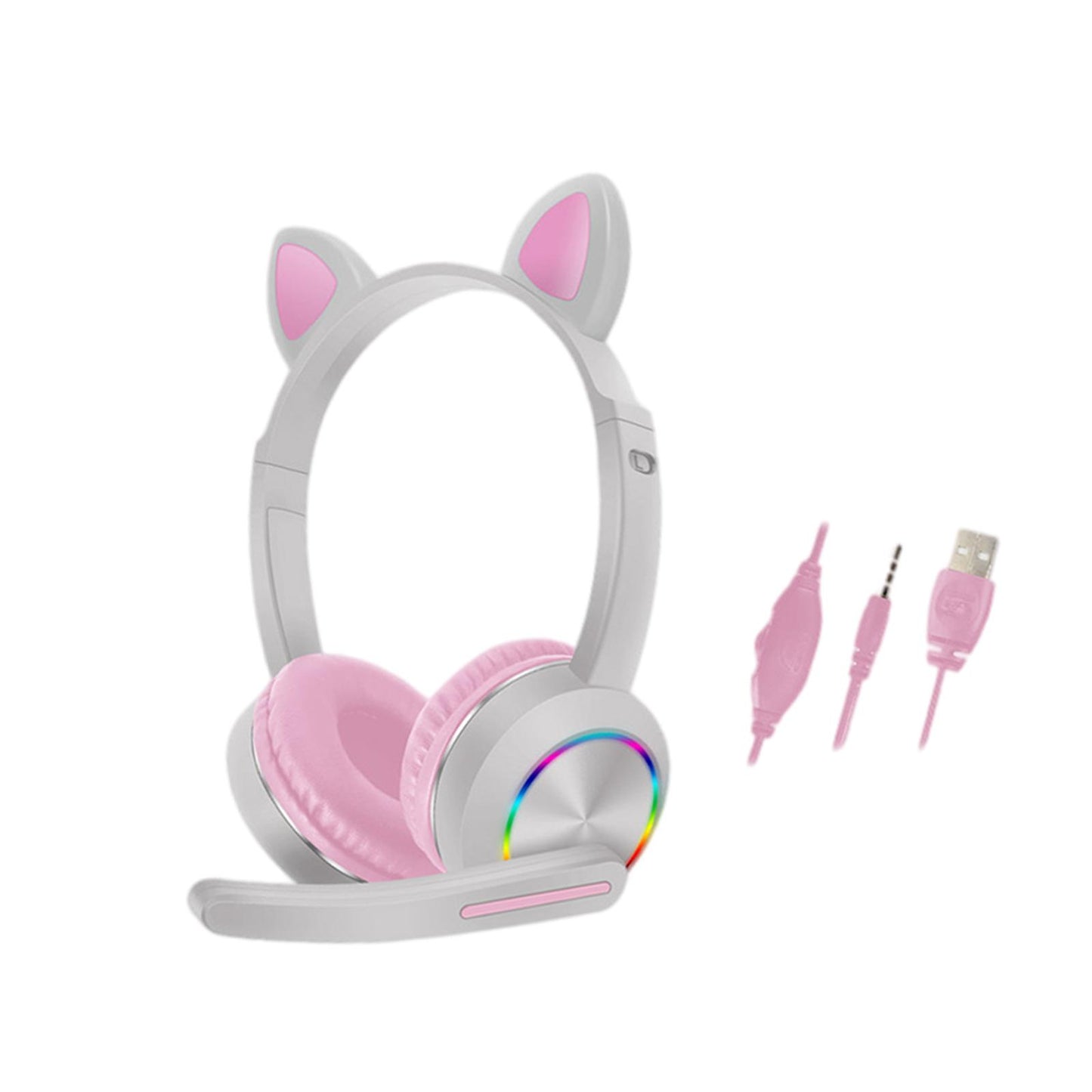 Cat Ear Headphones with Mic 3.5mm Lightweight Headphones Noise Canceling Gray
