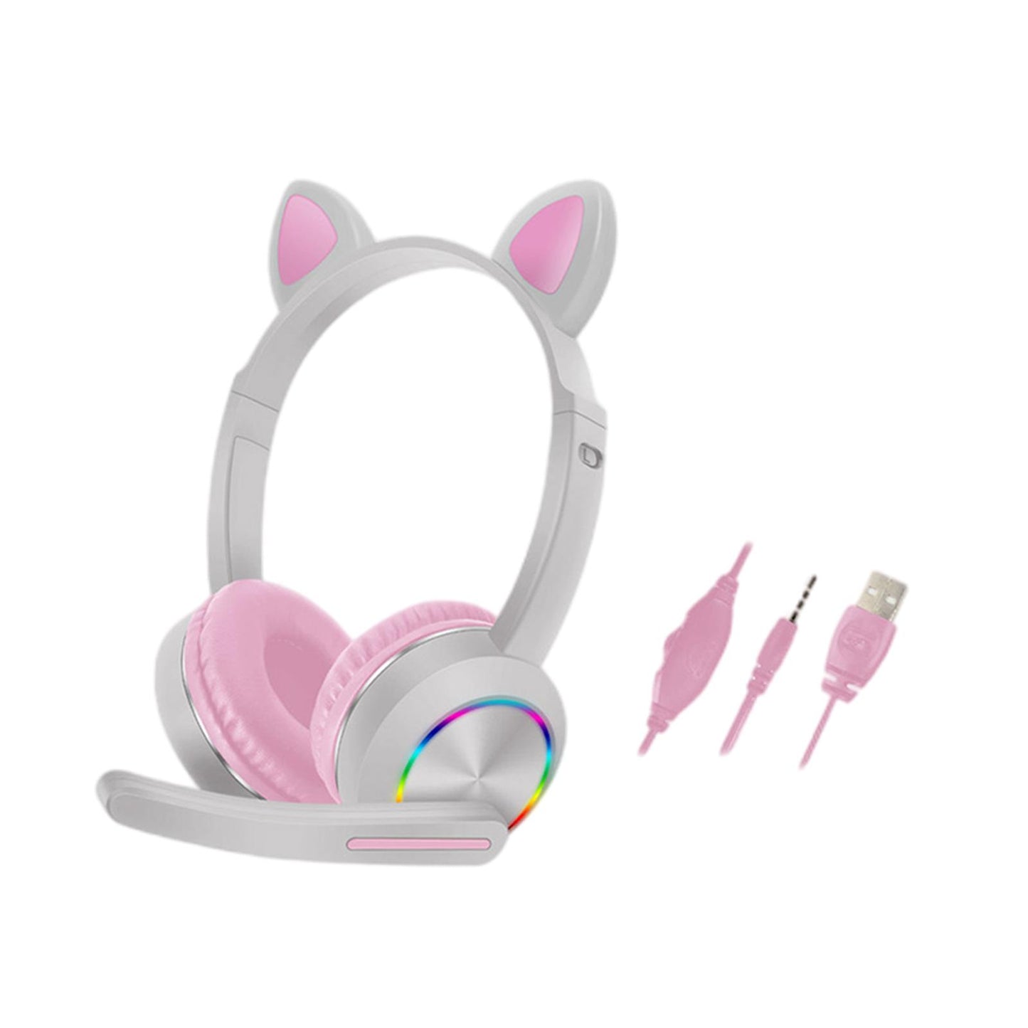 Cat Ear Headphones with Mic 3.5mm Lightweight Headphones Noise Canceling Gray
