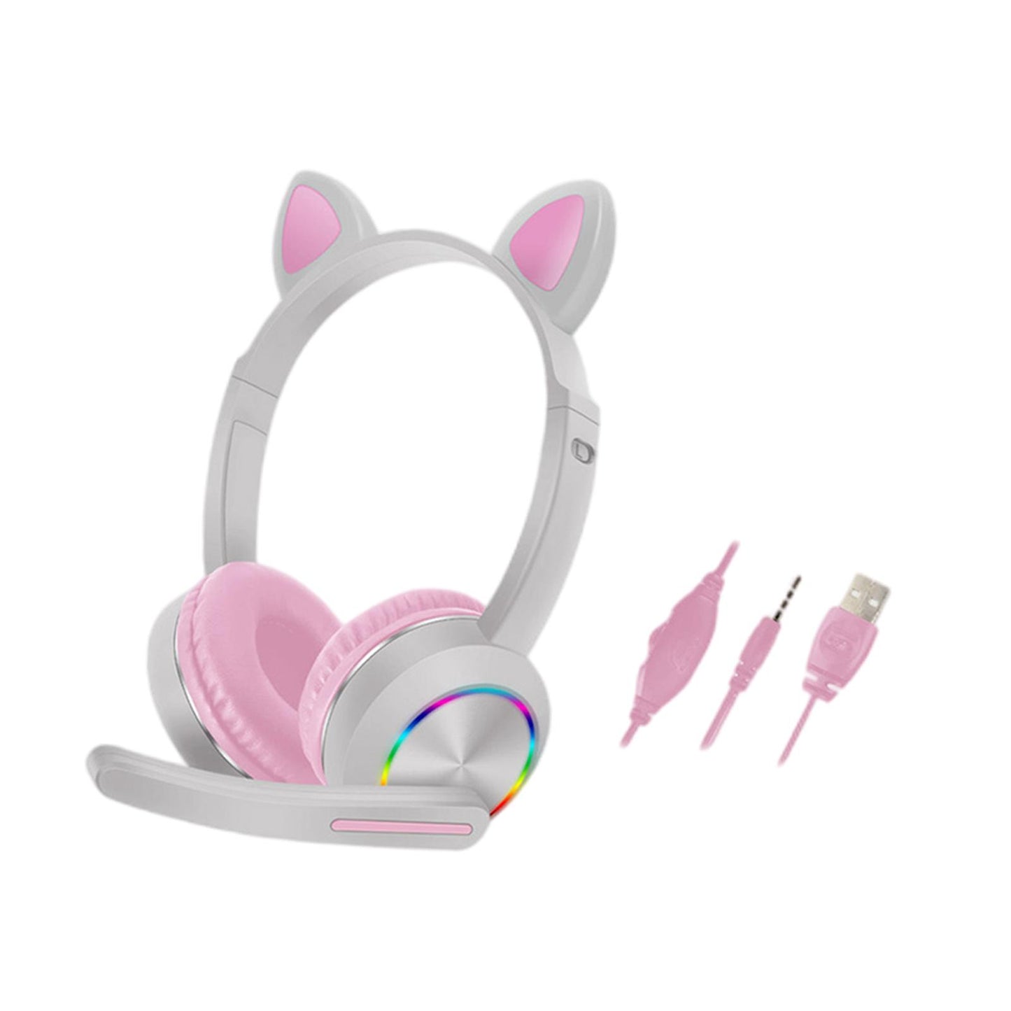 Cat Ear Headphones with Mic 3.5mm Lightweight Headphones Noise Canceling Gray