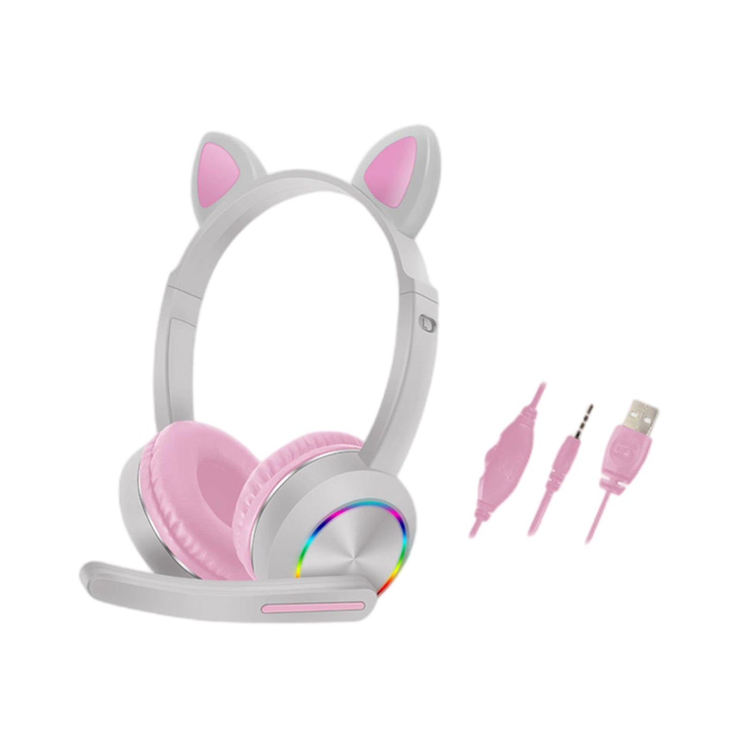 Cat Ear Headphones with Mic 3.5mm Lightweight Headphones Noise Canceling Gray