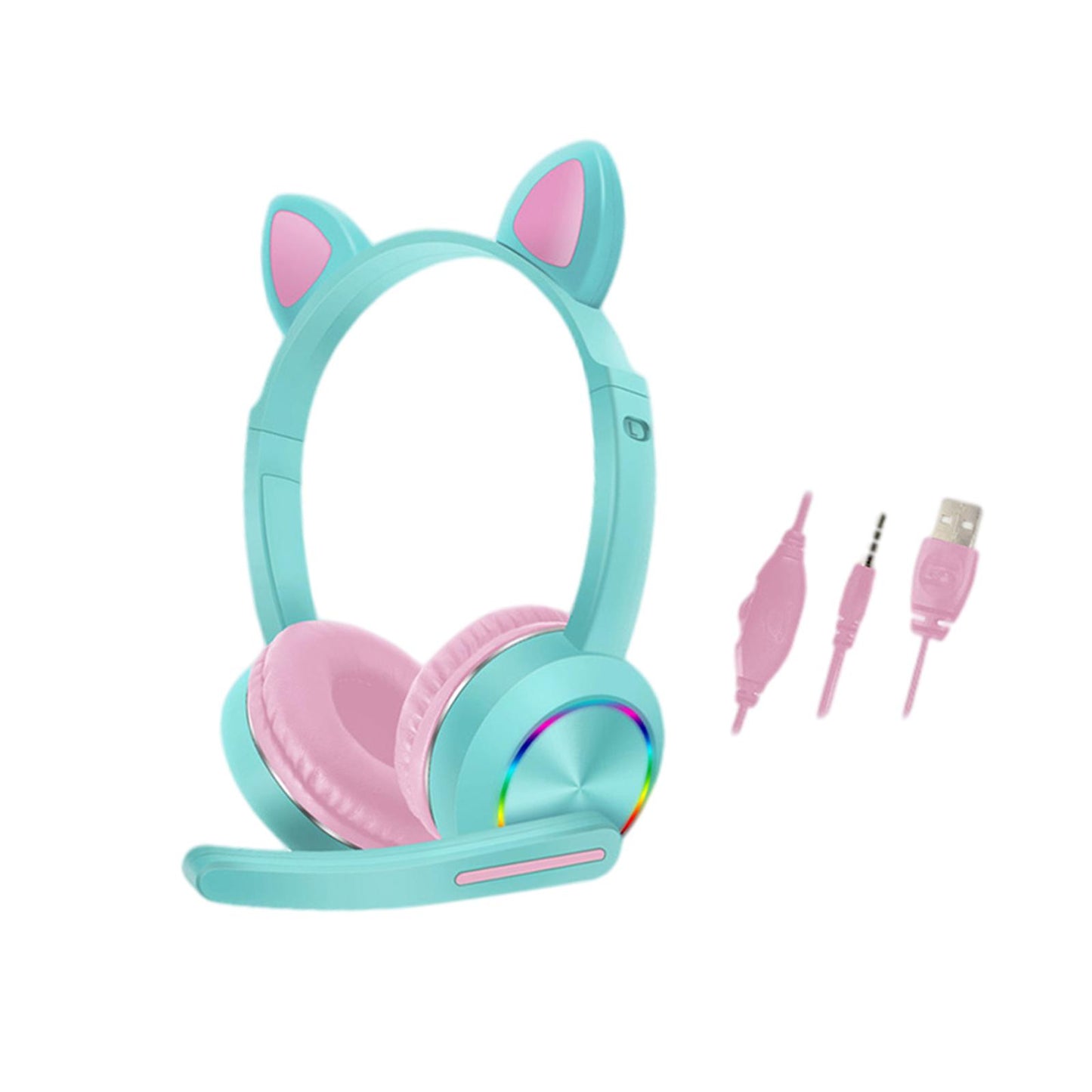 Cat Ear Headphones with Mic 3.5mm Lightweight Headphones Noise Canceling Blue