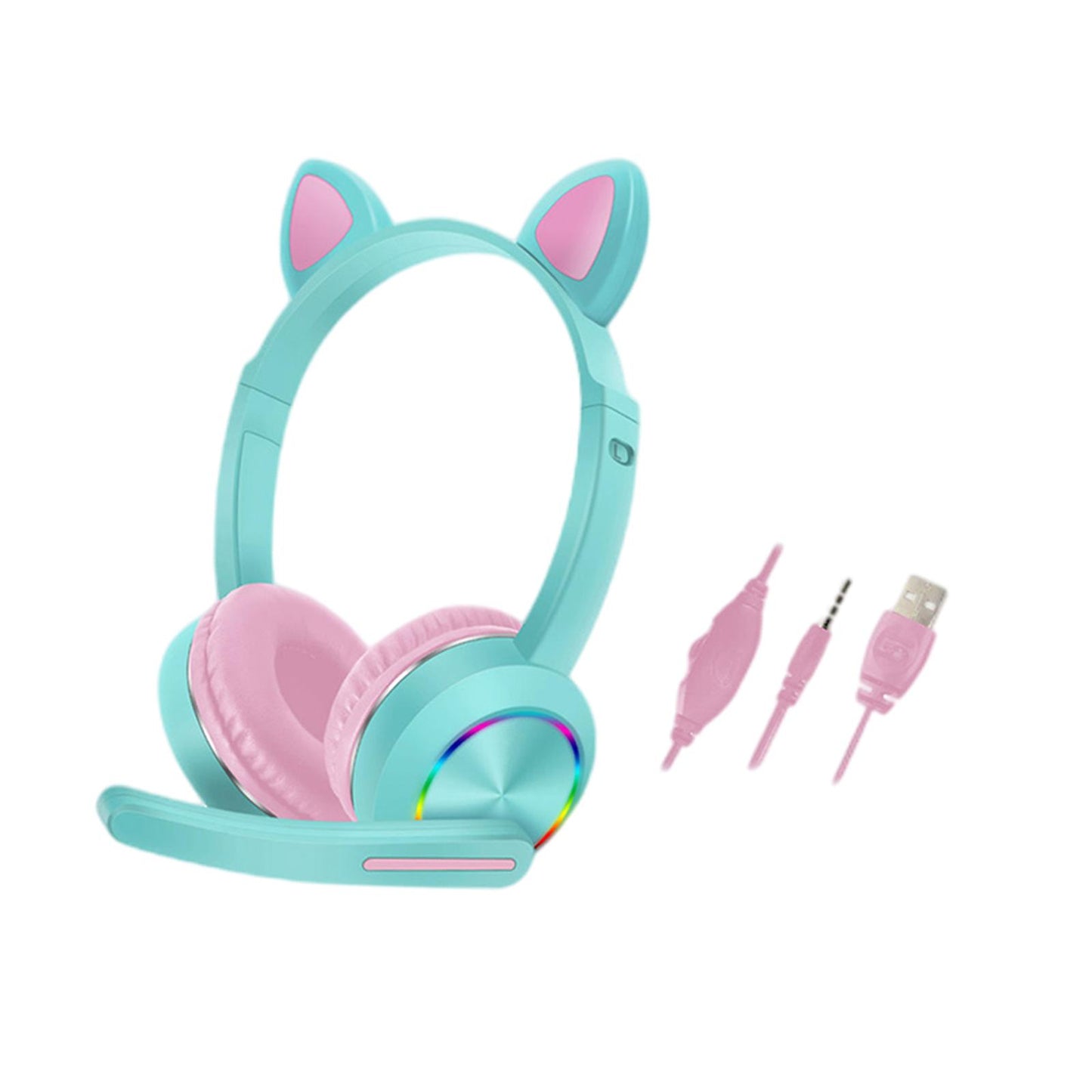 Cat Ear Headphones with Mic 3.5mm Lightweight Headphones Noise Canceling Blue