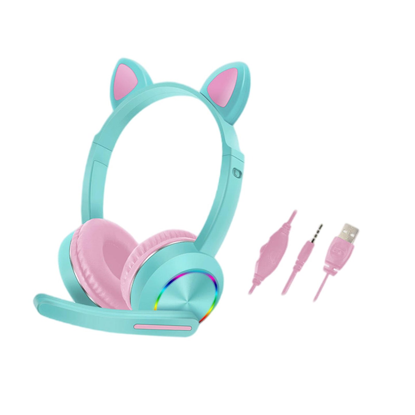 Cat Ear Headphones with Mic 3.5mm Lightweight Headphones Noise Canceling Blue
