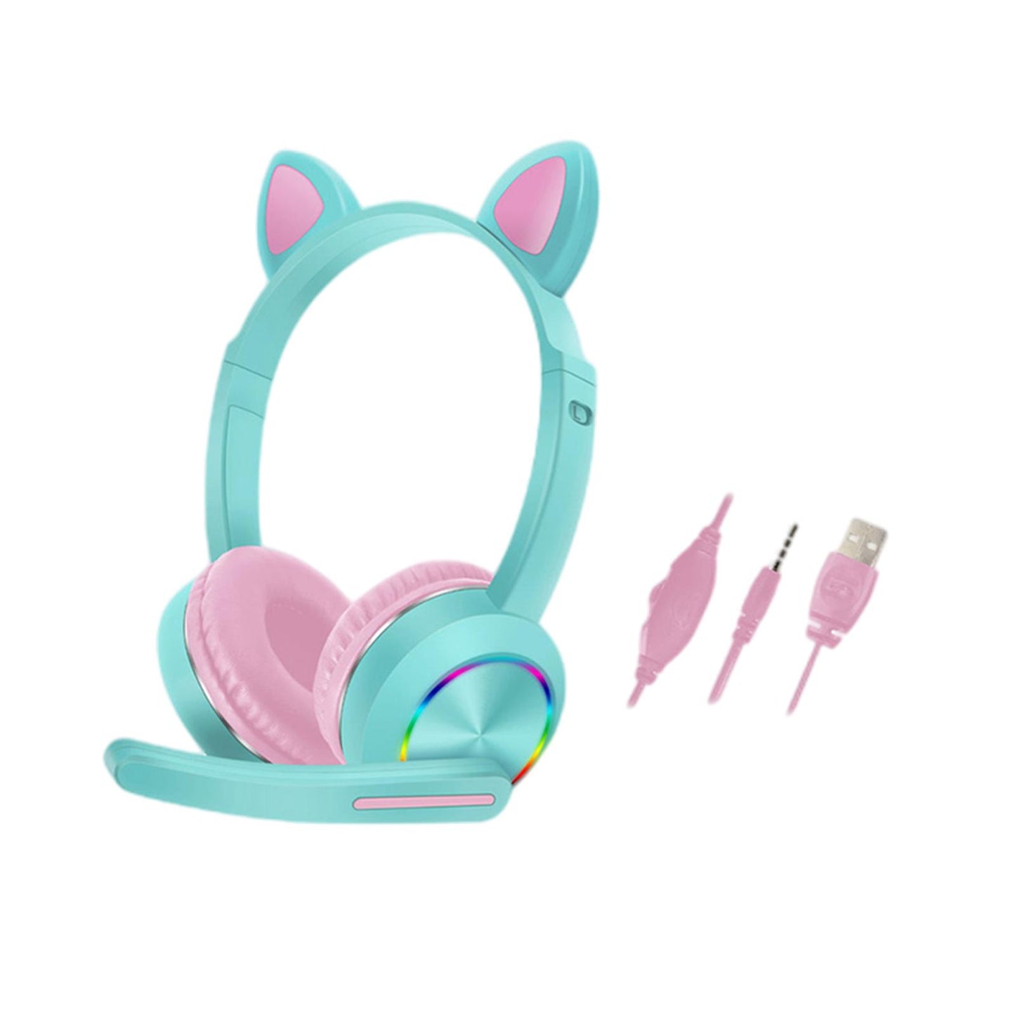 Cat Ear Headphones with Mic 3.5mm Lightweight Headphones Noise Canceling Blue