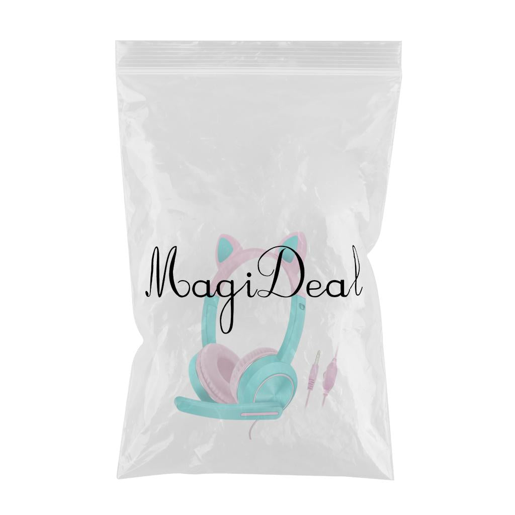 Wired Cat Ear Headset HiFi with Mic for Video Game Music PC Cyan and Pink