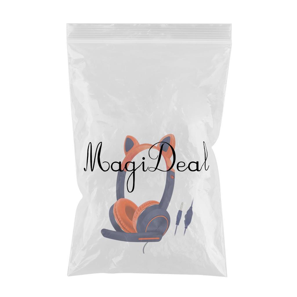 Wired Cat Ear Headset HiFi with Mic for Video Game Music PC Orange and Blue