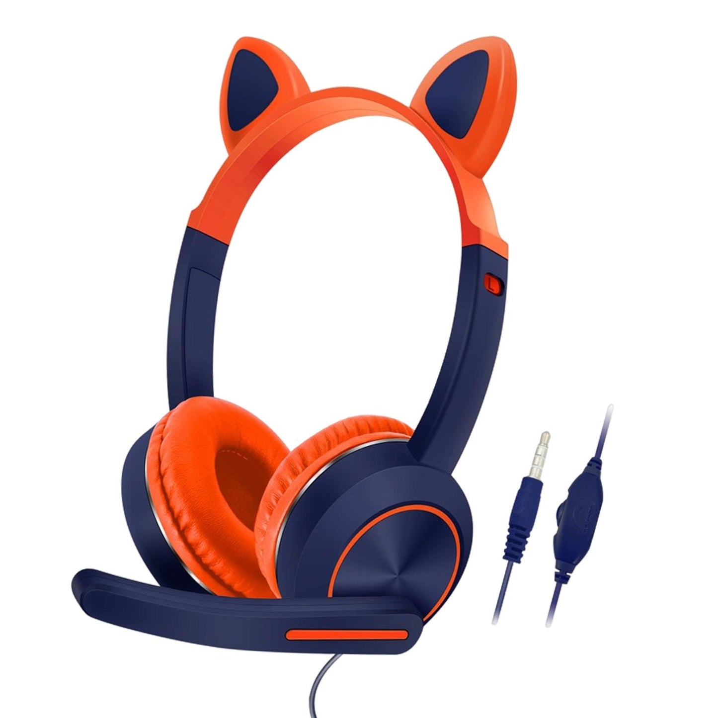 Wired Cat Ear Headset HiFi with Mic for Video Game Music PC Orange and Blue