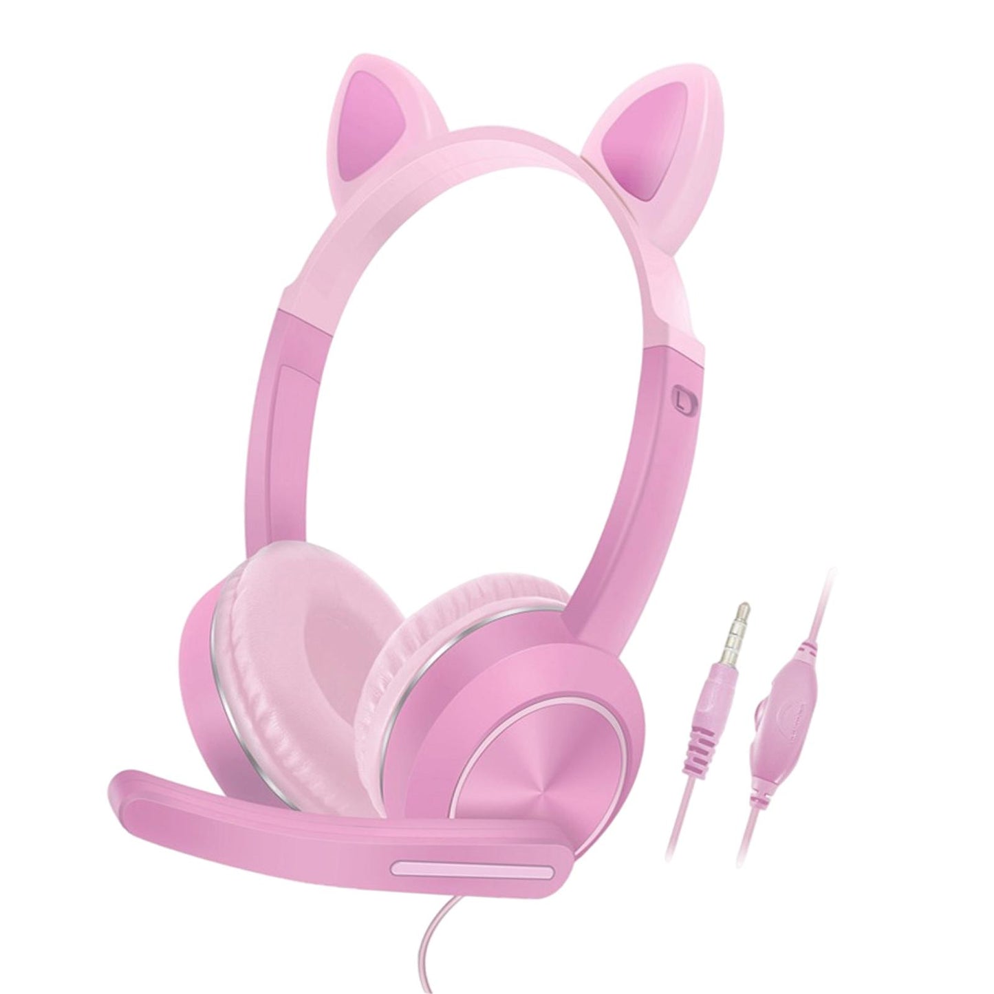 Wired Cat Ear Headset HiFi with Mic for Video Game Music PC Pink