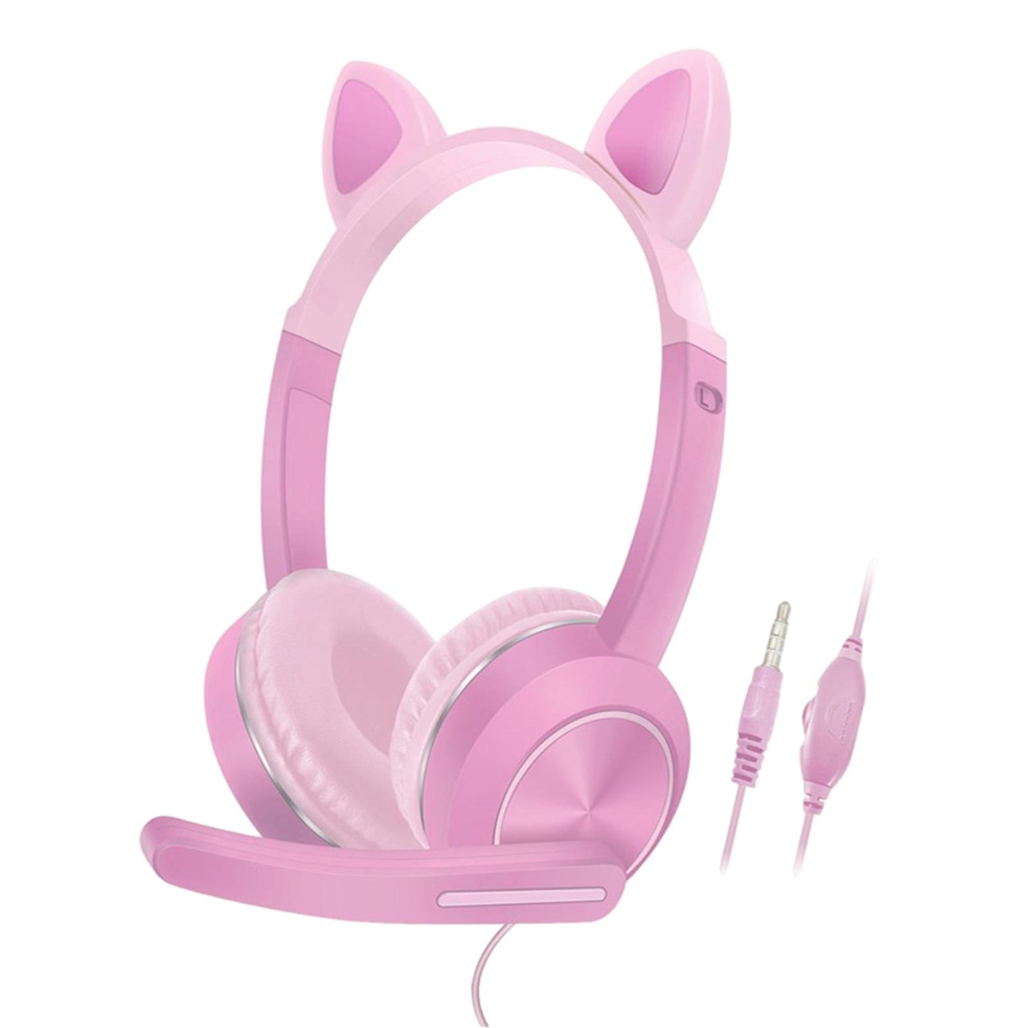 Wired Cat Ear Headset HiFi with Mic for Video Game Music PC Pink