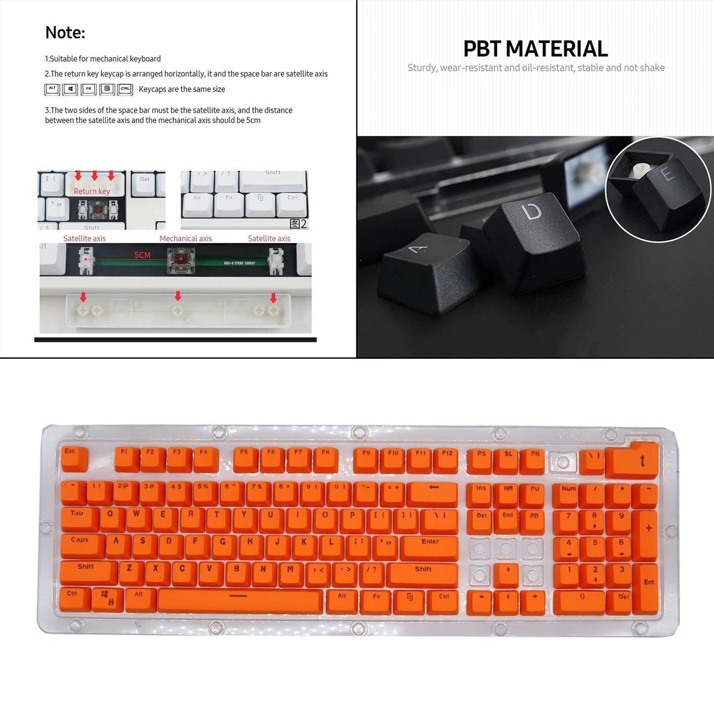 DIY PBT 104 Keys Keycaps for 61 64 72 98 Gaming Mechanical Keyboard Orange