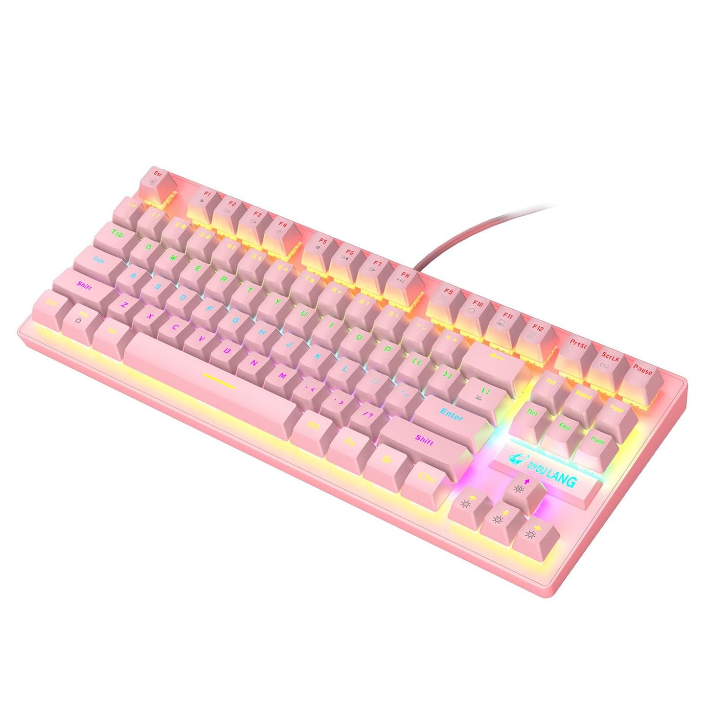 Wired Mechanical Gaming Keyboard Rainbow Backlit Windows Gamer 87 keys pink