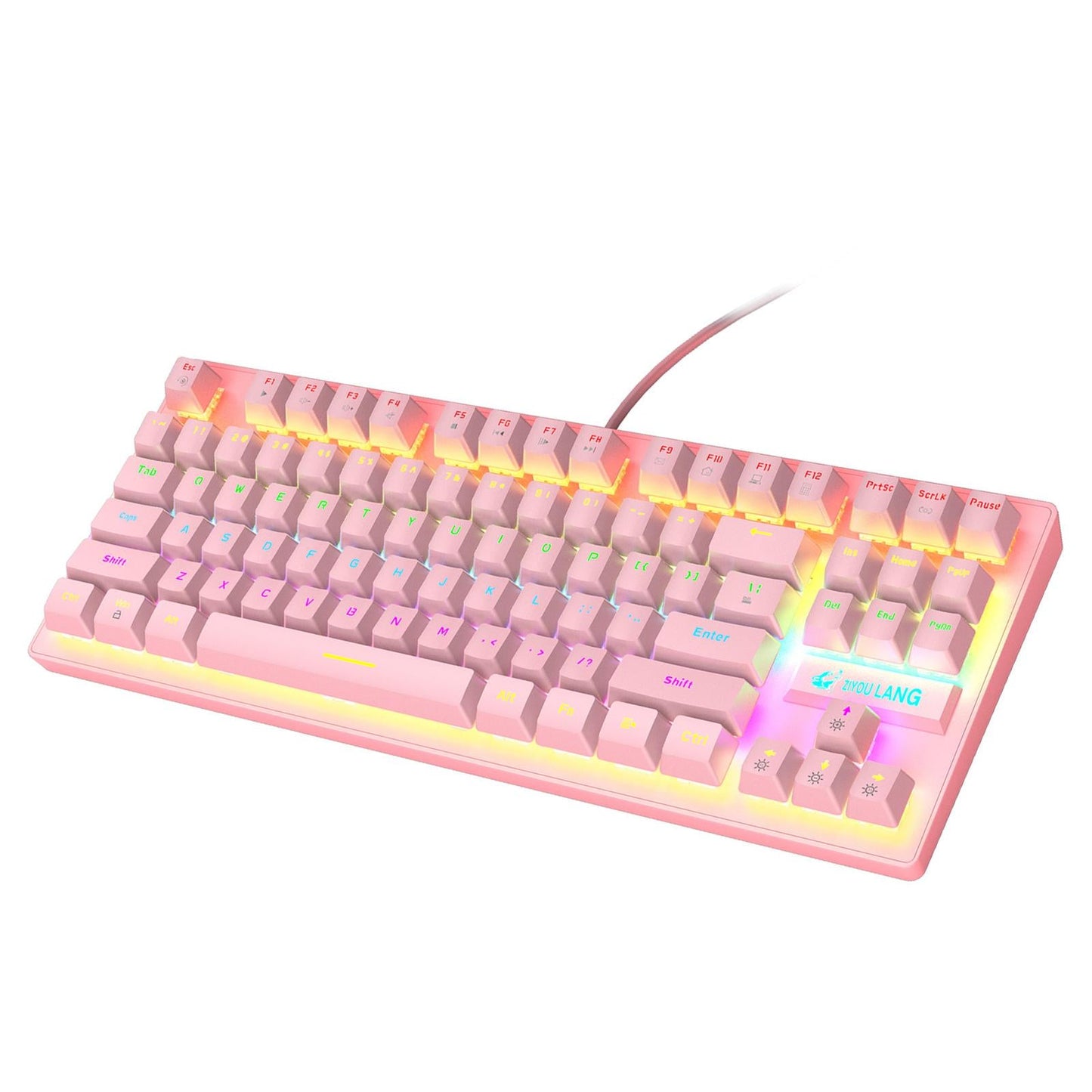 Wired Mechanical Gaming Keyboard Rainbow Backlit Windows Gamer 87 keys pink