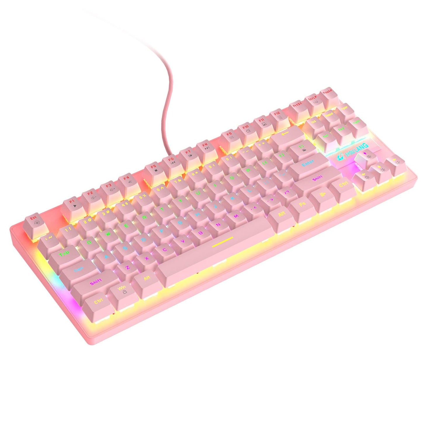Wired Mechanical Gaming Keyboard Rainbow Backlit Windows Gamer 87 keys pink