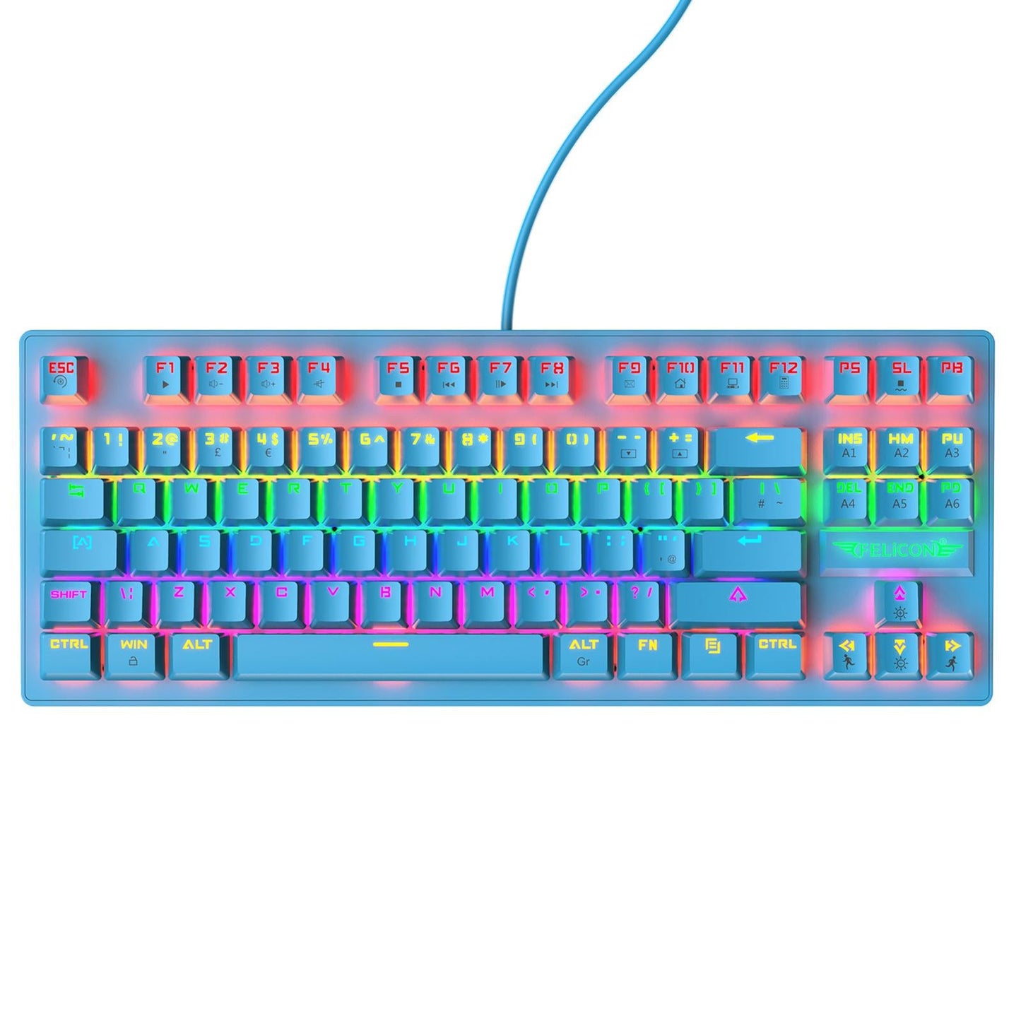 Wired Mechanical Gaming Keyboard Rainbow Backlit Windows Gamer 88 keys blue