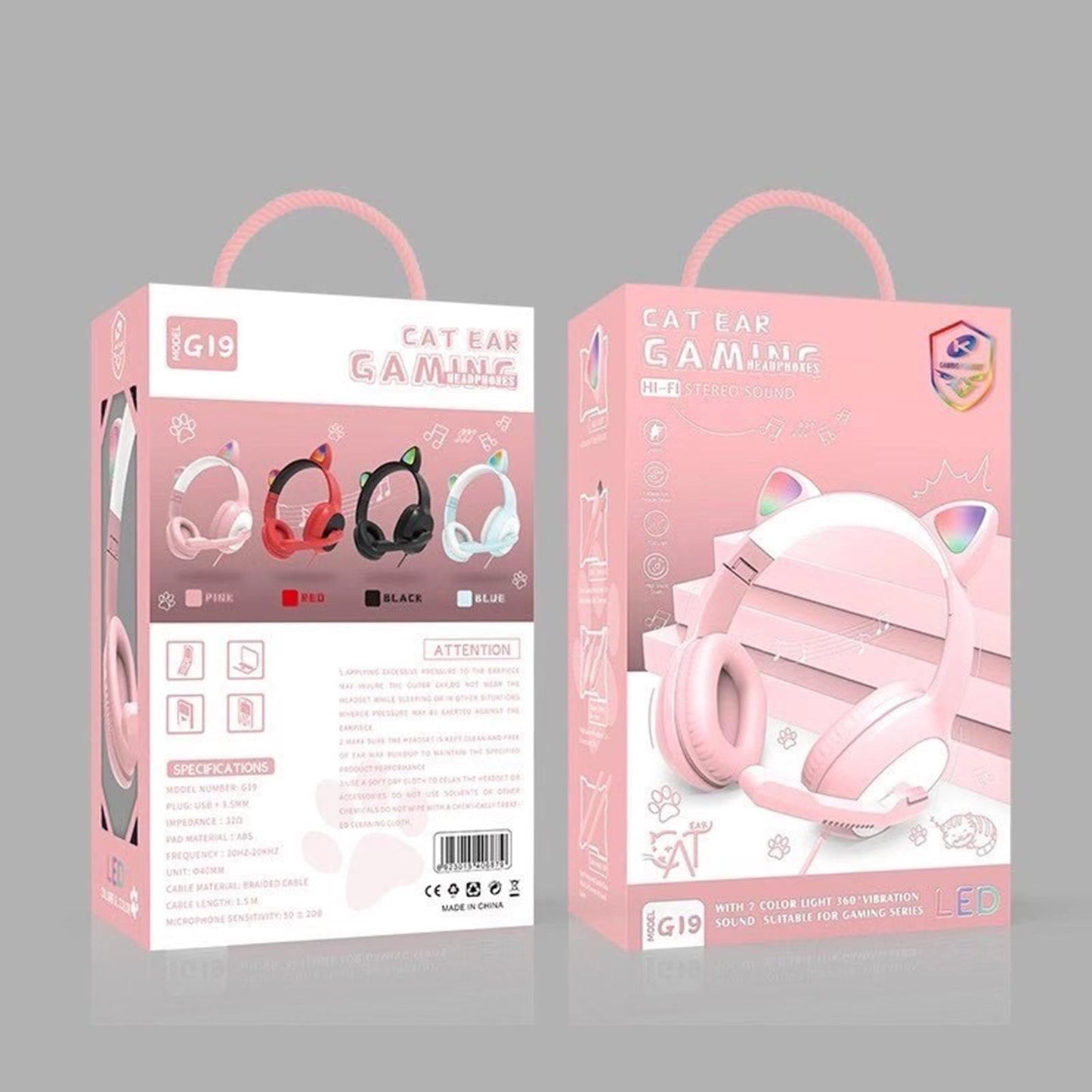 USB Cat Ear Wired Headset for PC Games Laptop TV Smartphones pink
