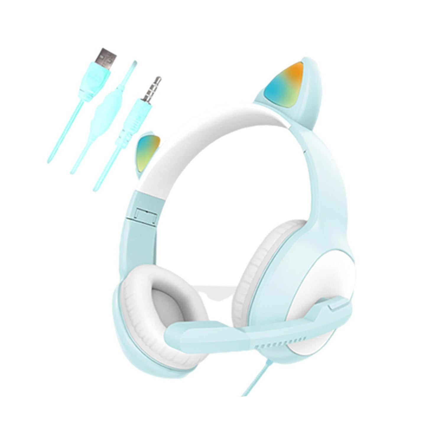 USB Cat Ear Wired Headset for PC Games Laptop TV Smartphones blue