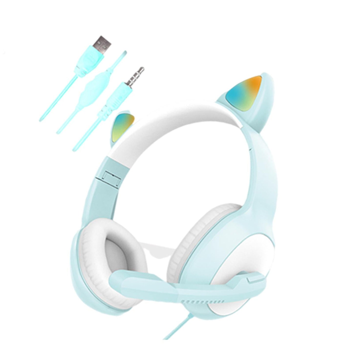 USB Cat Ear Wired Headset for PC Games Laptop TV Smartphones blue