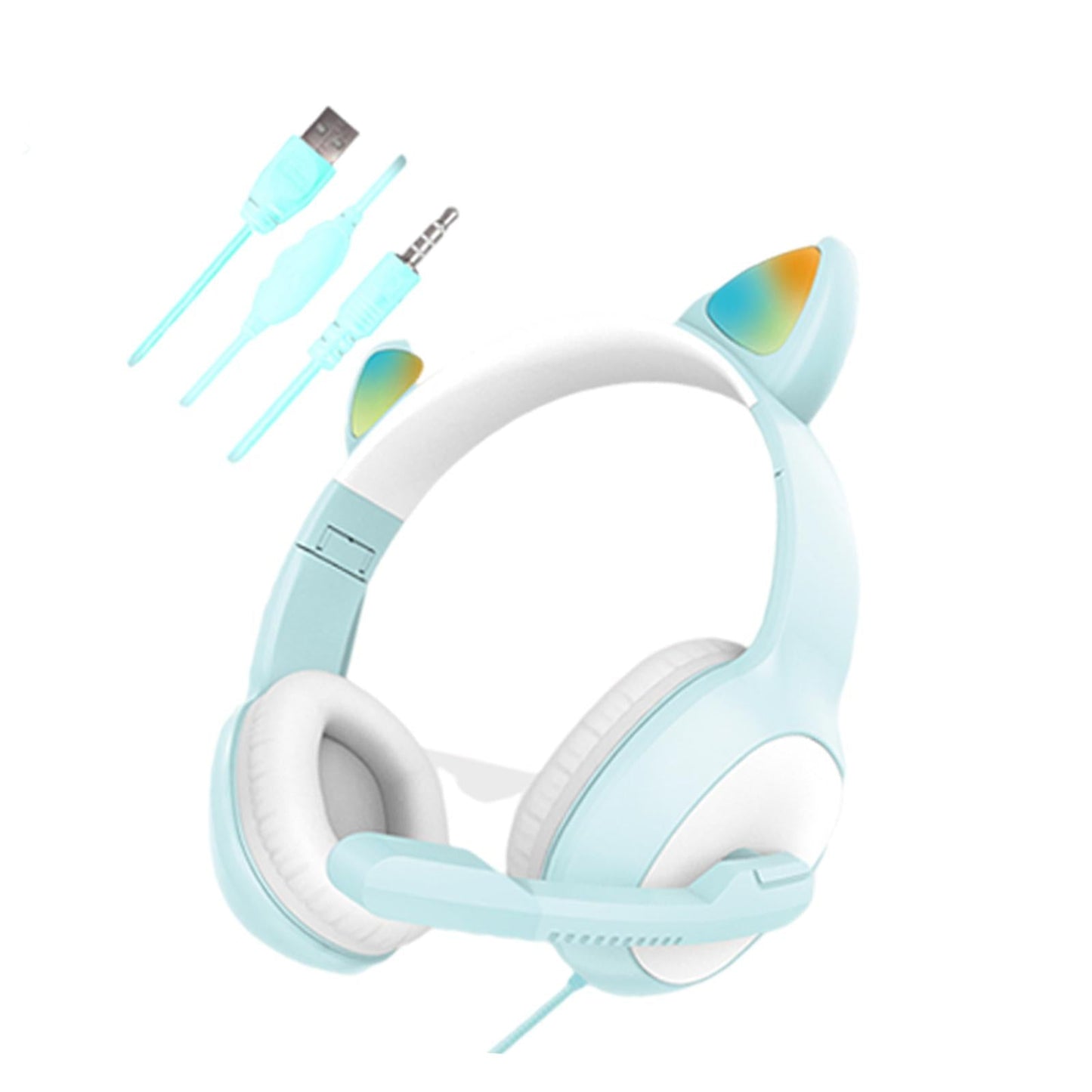 USB Cat Ear Wired Headset for PC Games Laptop TV Smartphones blue