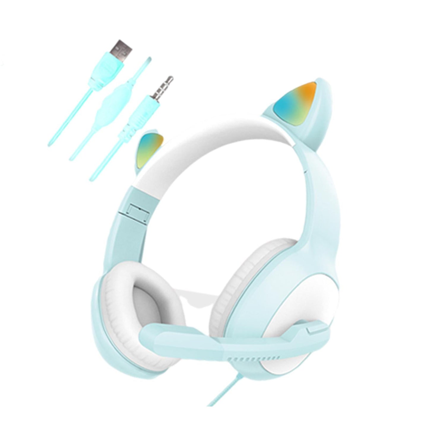 USB Cat Ear Wired Headset for PC Games Laptop TV Smartphones blue